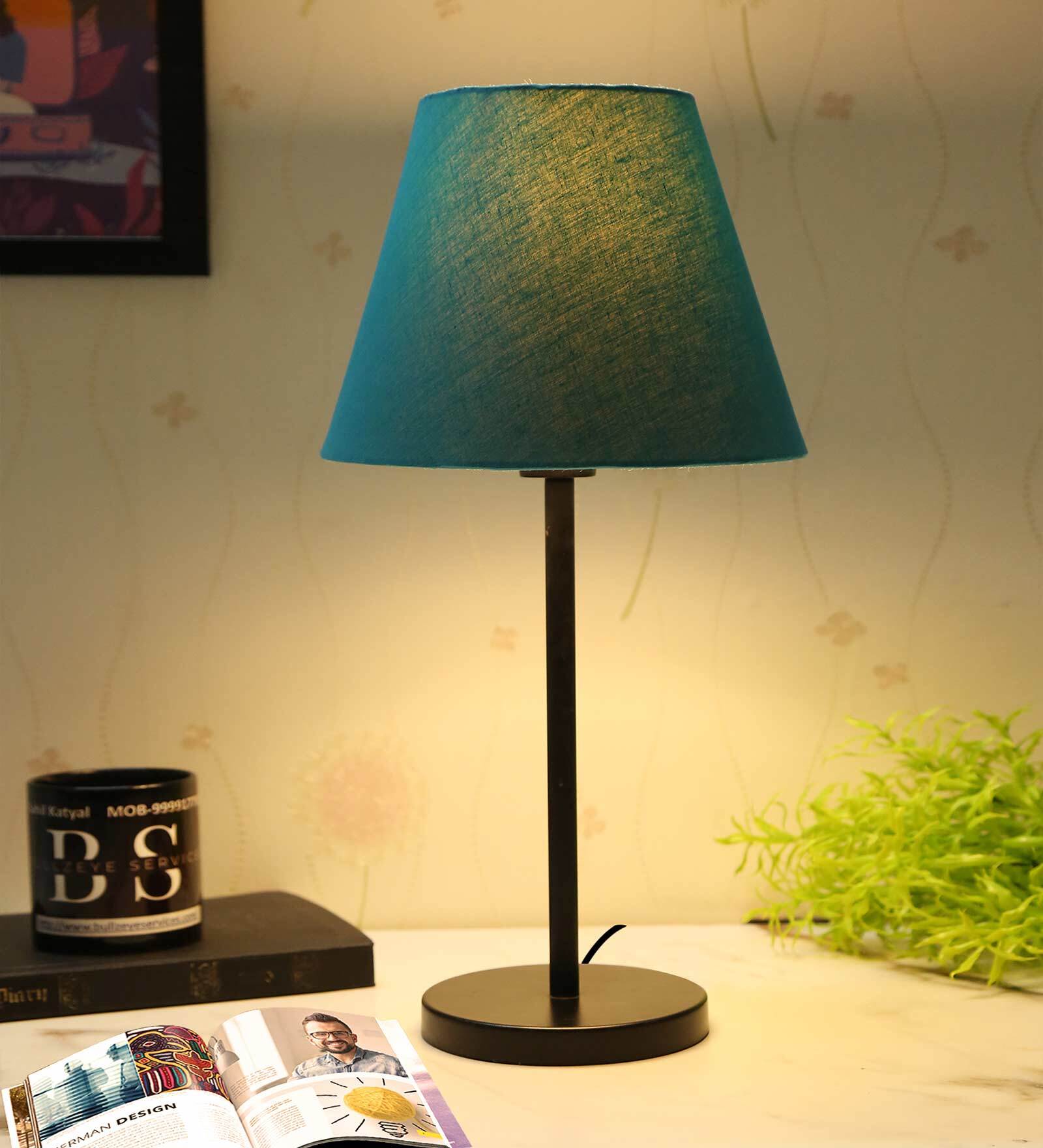Indulge Blue Cotton Shade Night Lamp With Metal Base