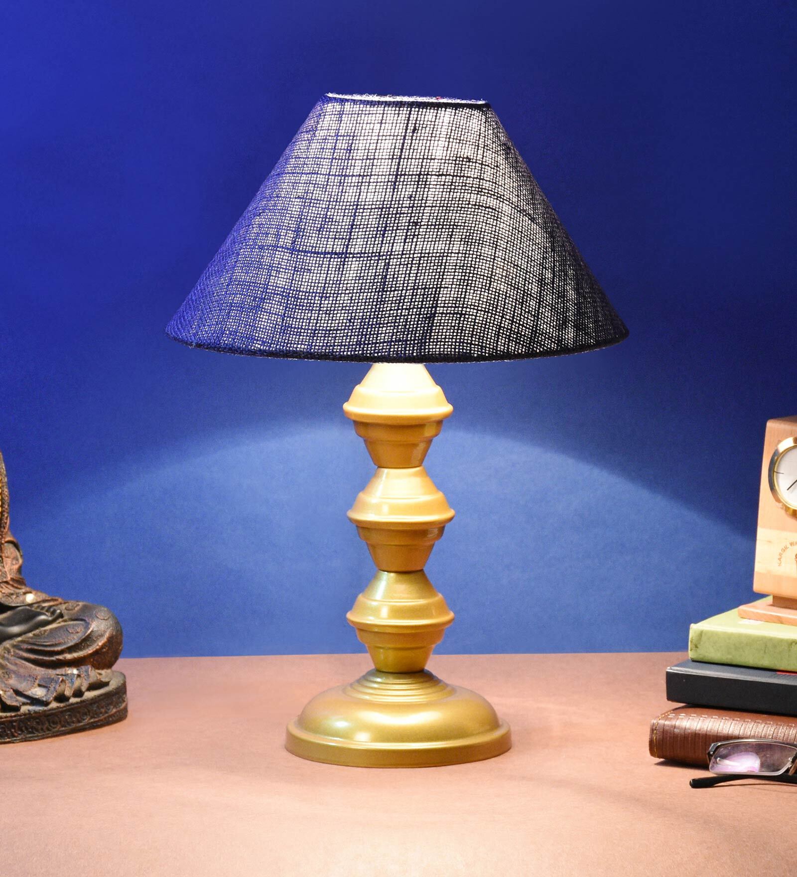 Blue Shade Table Lamp With Metal Base