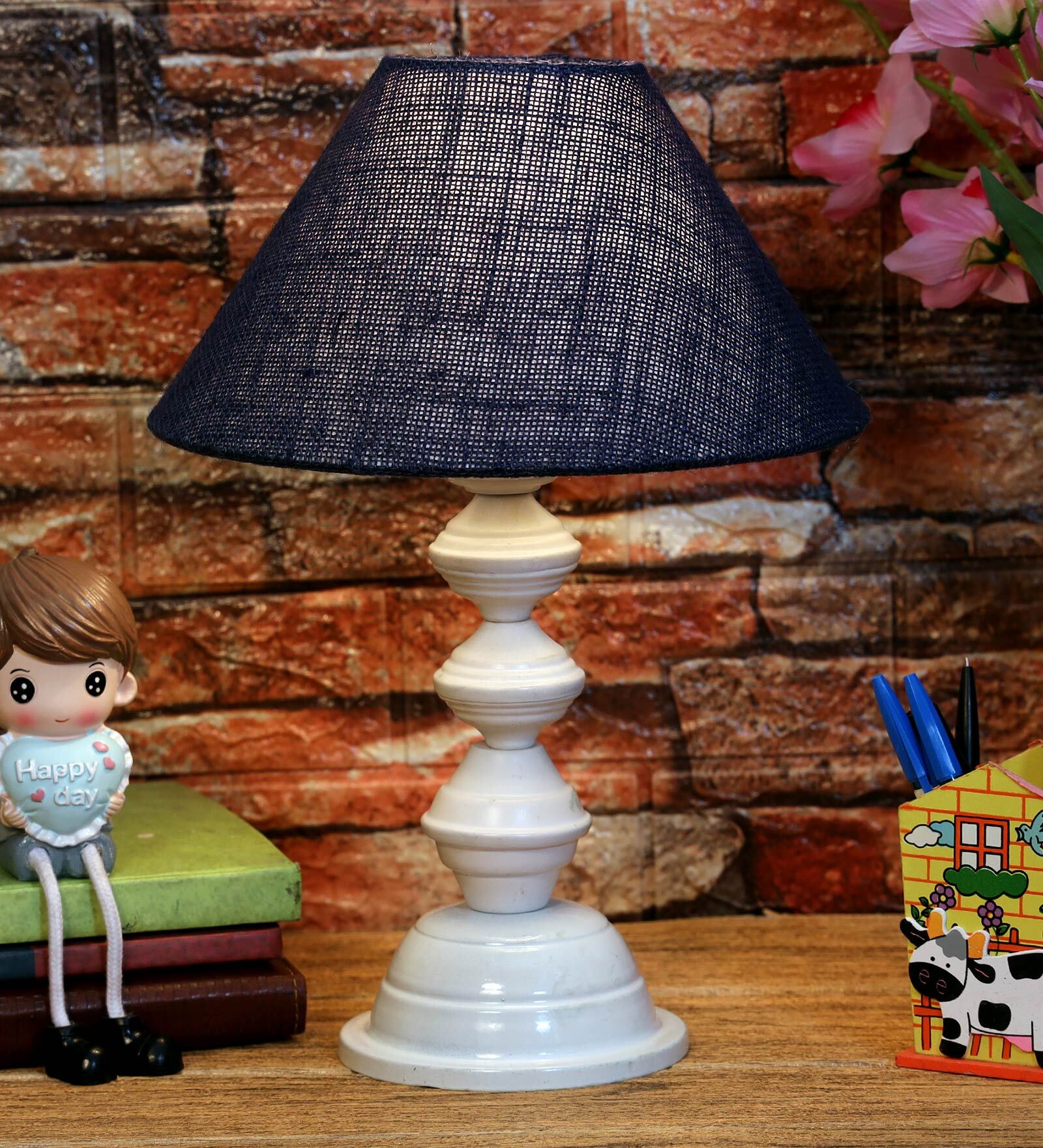 Blue Shade Table Lamp With Metal Base
