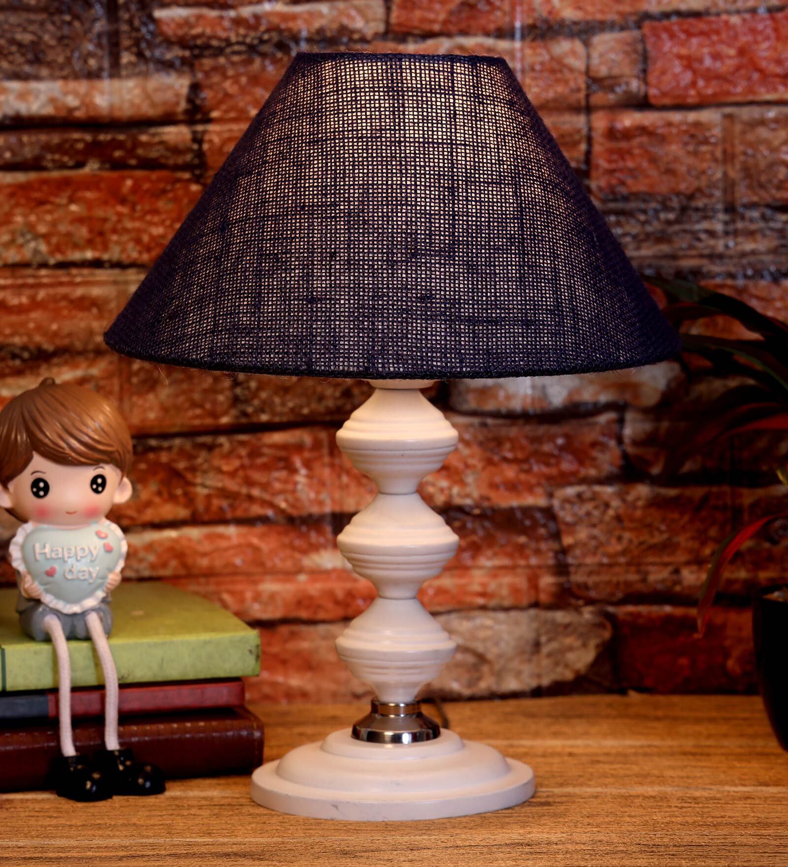 Blue Shade Table Lamp With Metal Base