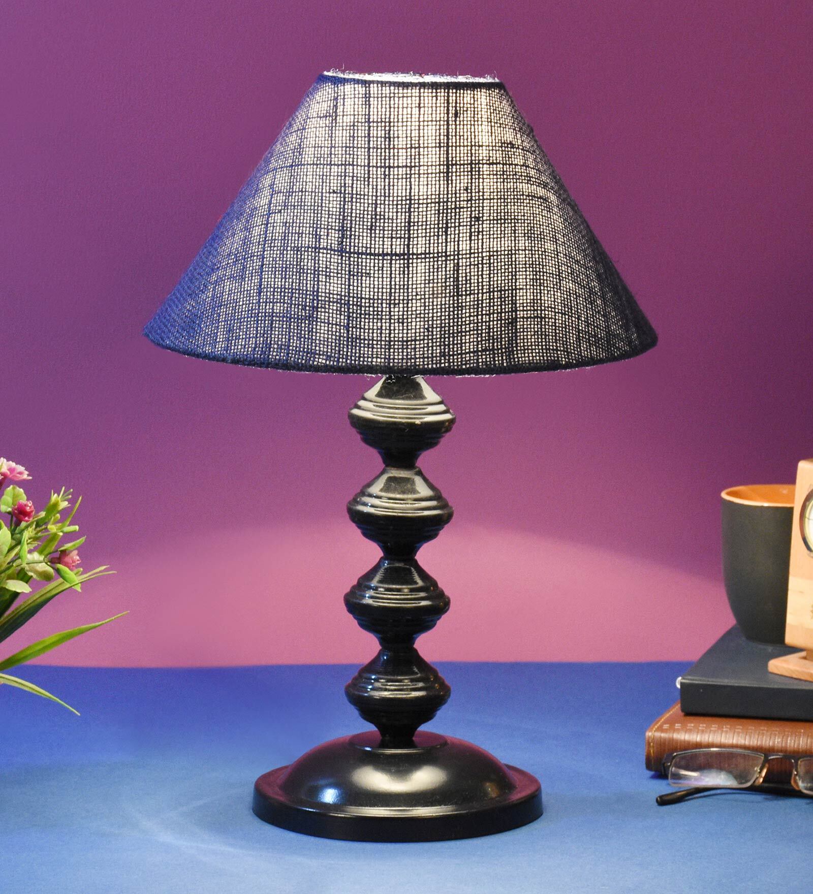 Blue Shade Table Lamp With Metal Base