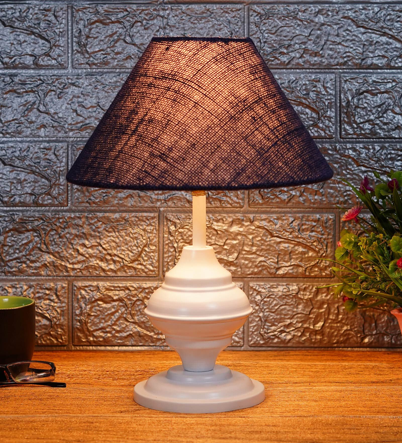 Blue Shade Table Lamp With Metal Base