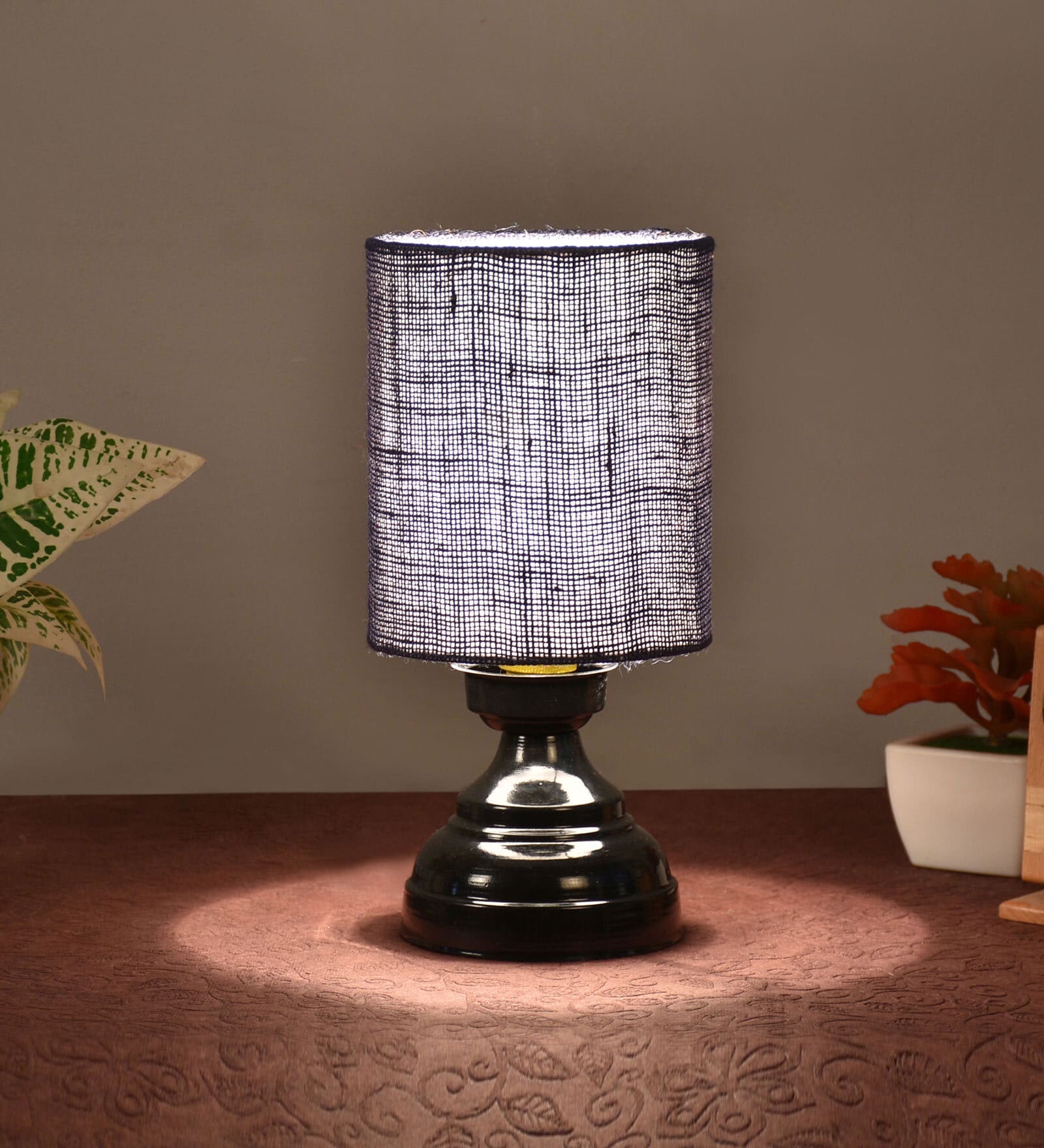Blue Shade Table Lamp With Metal Base