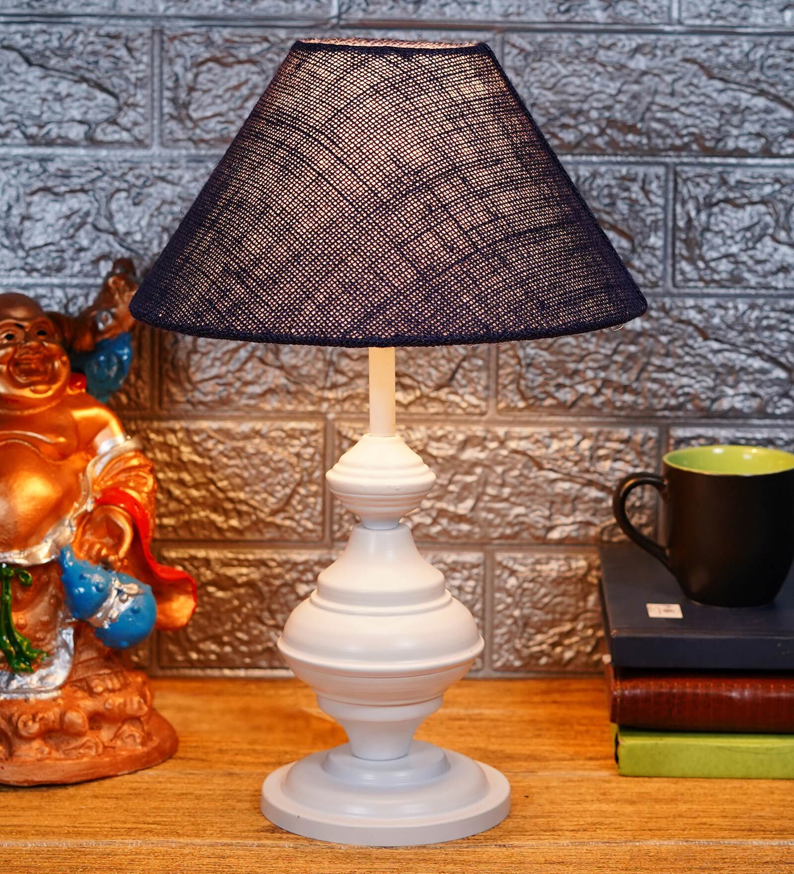 Blue Shade Table Lamp With Metal Base