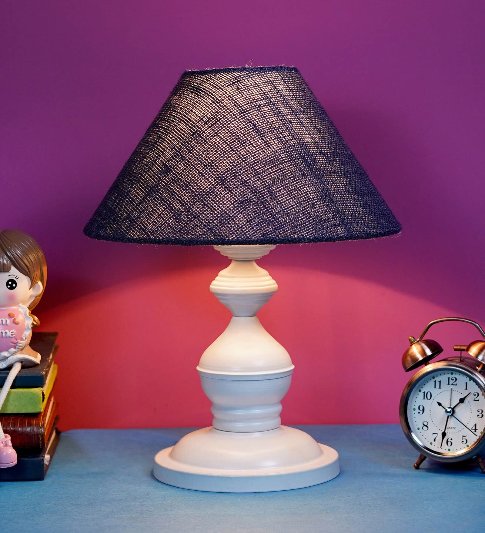 Blue Shade Table Lamp With Metal Base