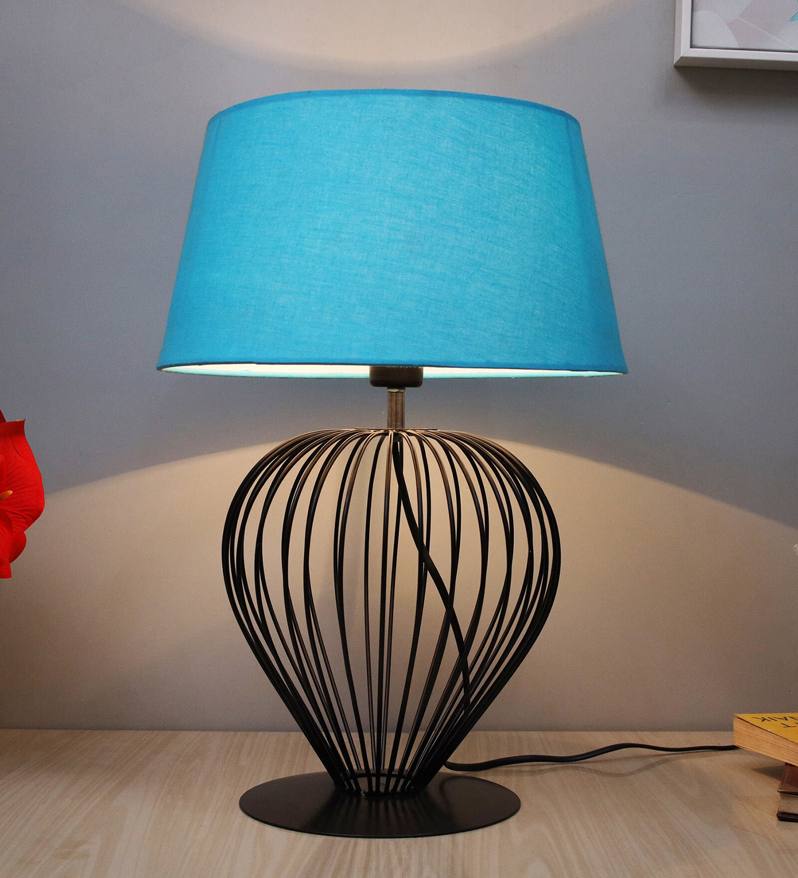 Blue Shade Table Lamp With Metal Base