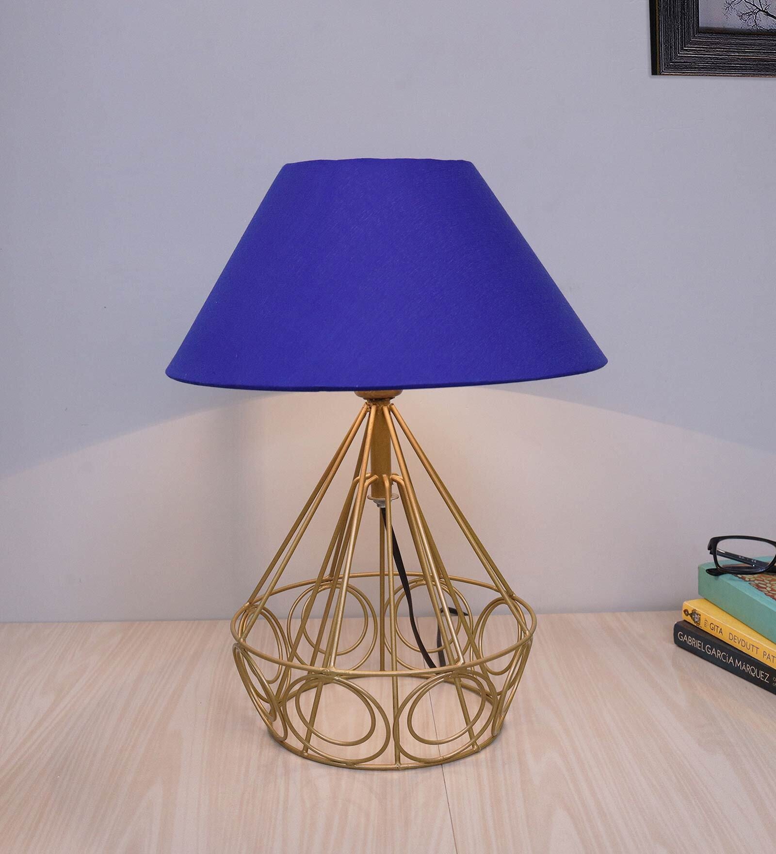 Blue Shade Table Lamp With Metal Base