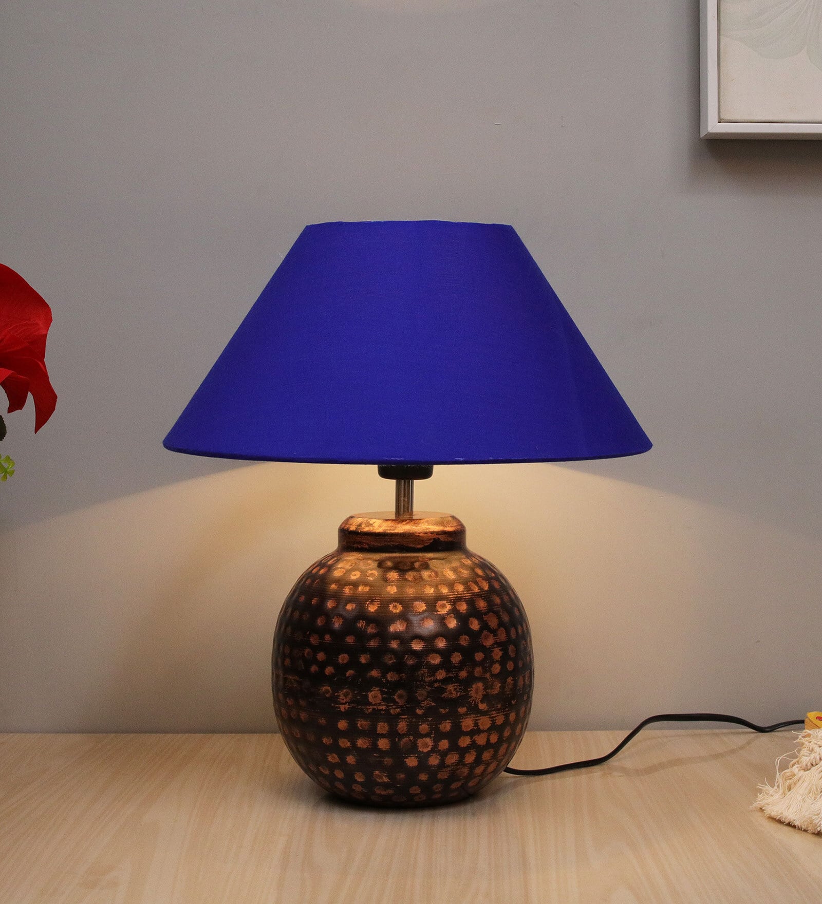 Blue Shade Table Lamp With Metal Base