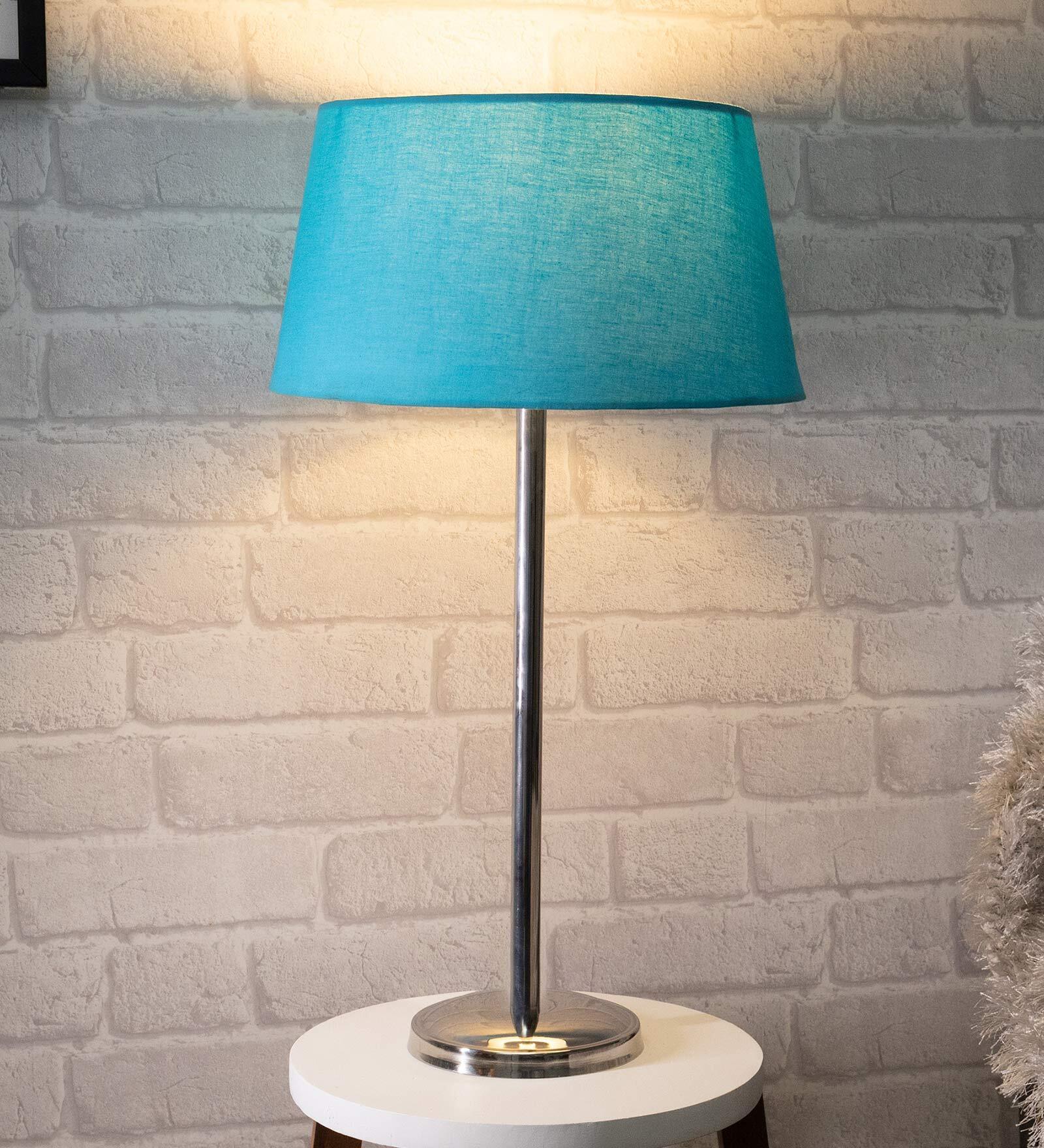Blue Shade Table Lamp With Stainless Steel Base