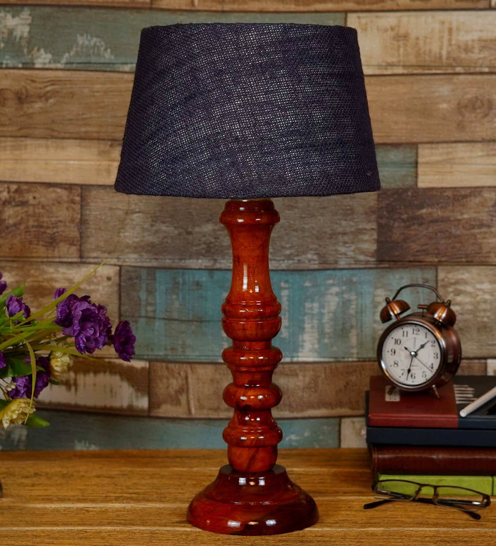 Madison Blue Natural Fiber Shade Night Lamp With Wood Base
