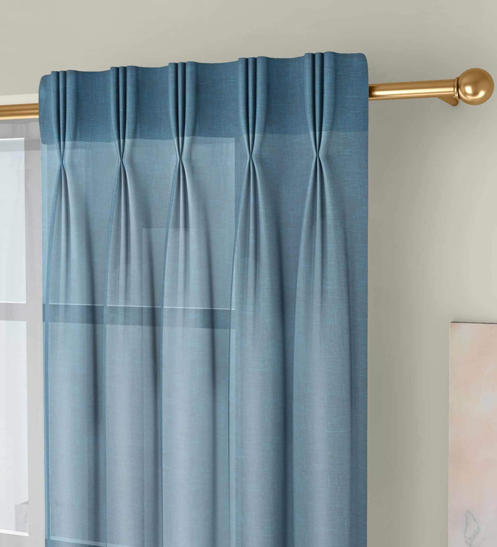 Buy Blue Solid Poly Cotton 5 Ft Sheer Pinch Pleat Window Curtains (Set ...