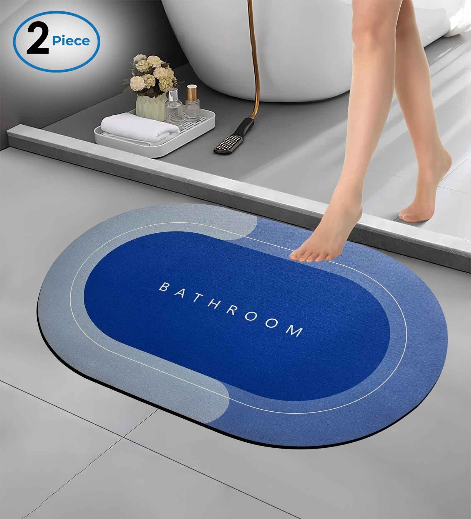Blue Slogan Rubber 16x24 Inches AntiSkid Bath Mat