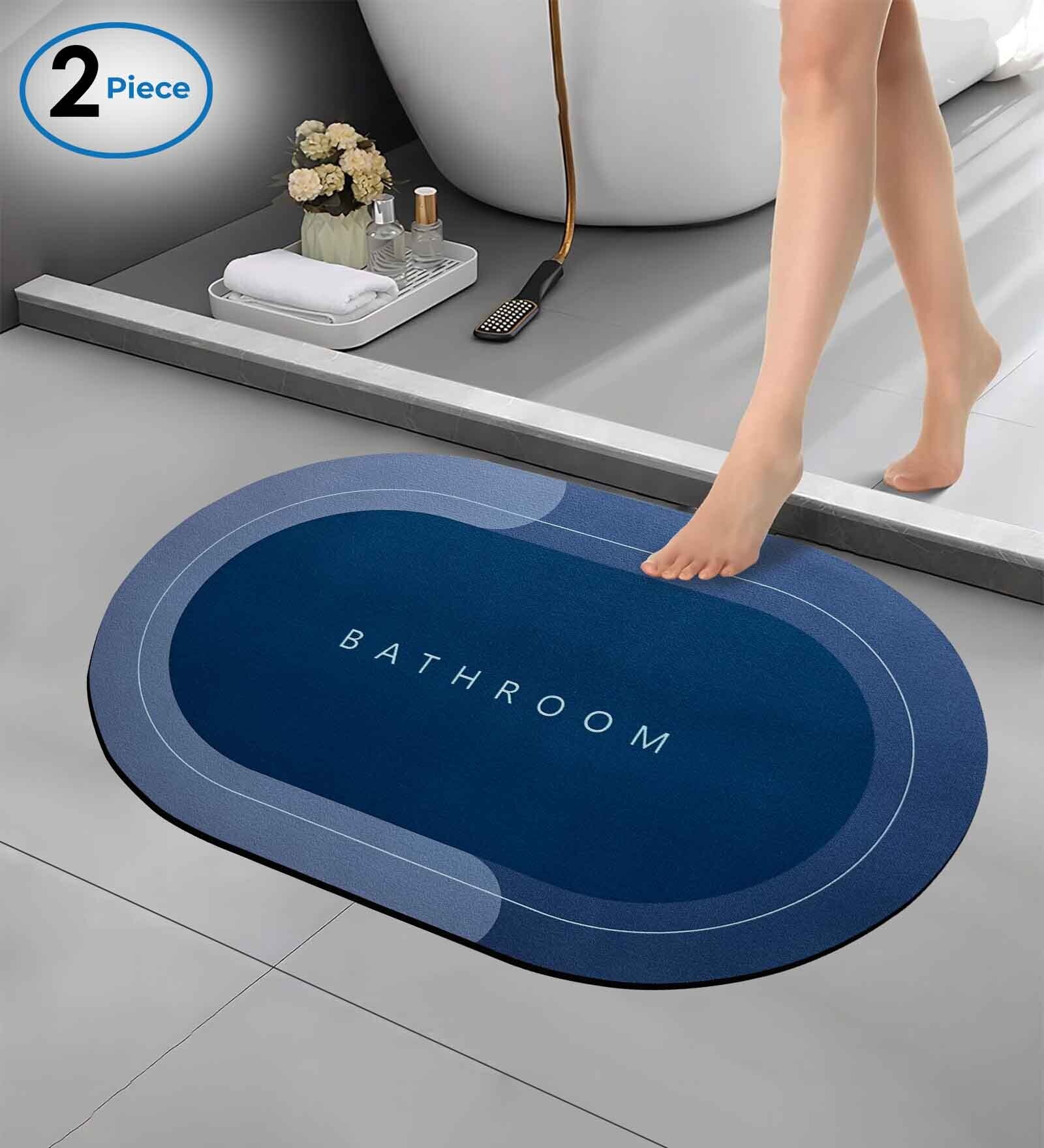 Blue Slogan Rubber 24x16 Inches AntiSkid Bath Mats (Pack of 2)