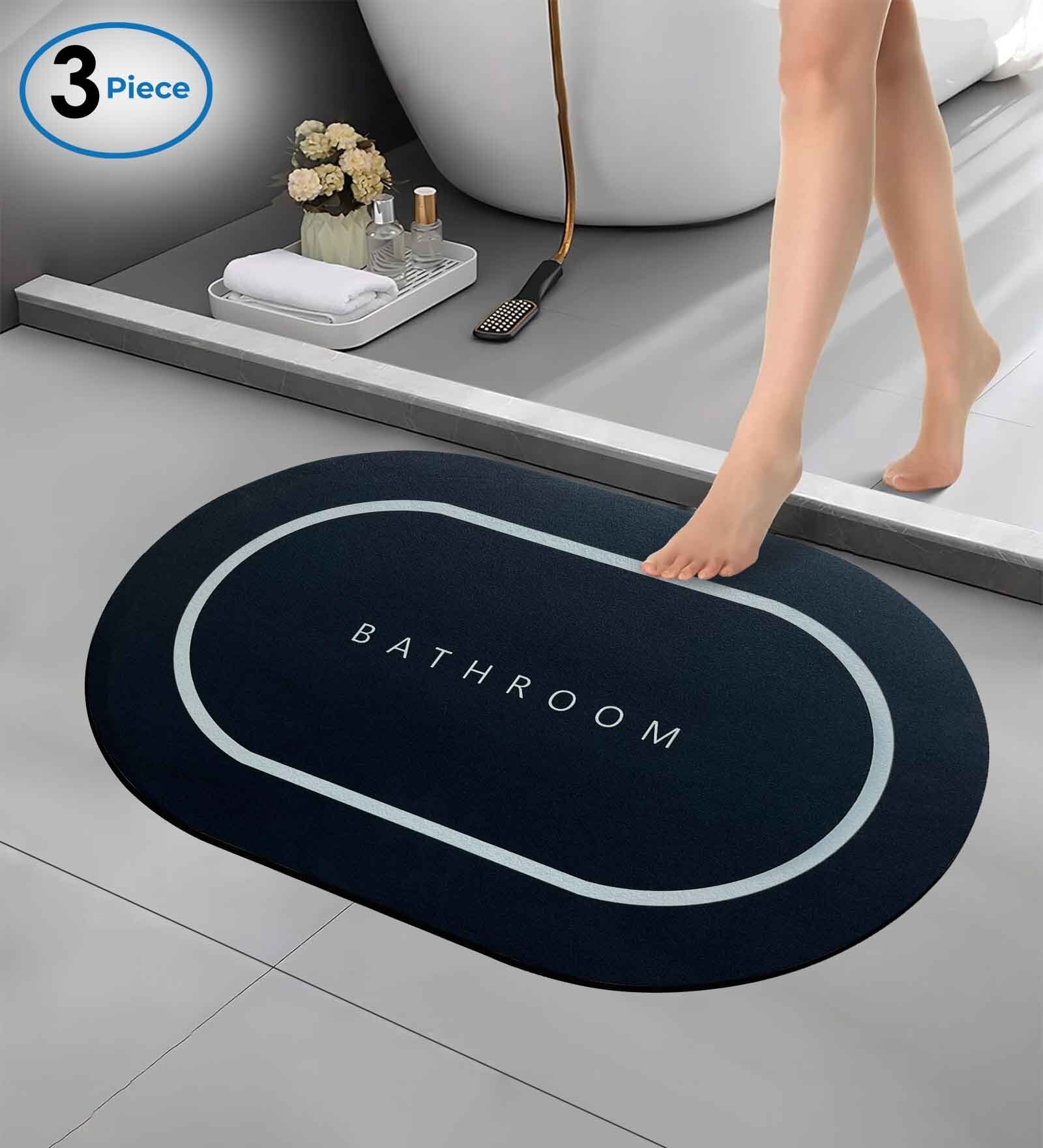 Blue Slogan Rubber 24x16 Inches AntiSkid Bath Mats (Pack of 3)