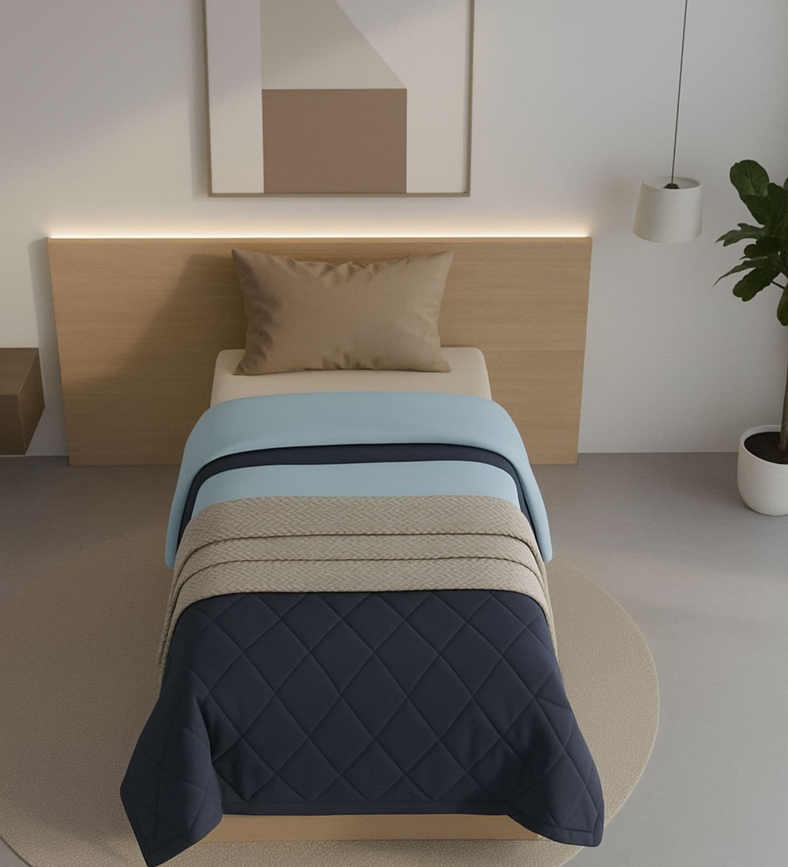 Blue Soft Fluffy Micro Solid Plain Heavy Winter Single 400GSM Reversible Comforter