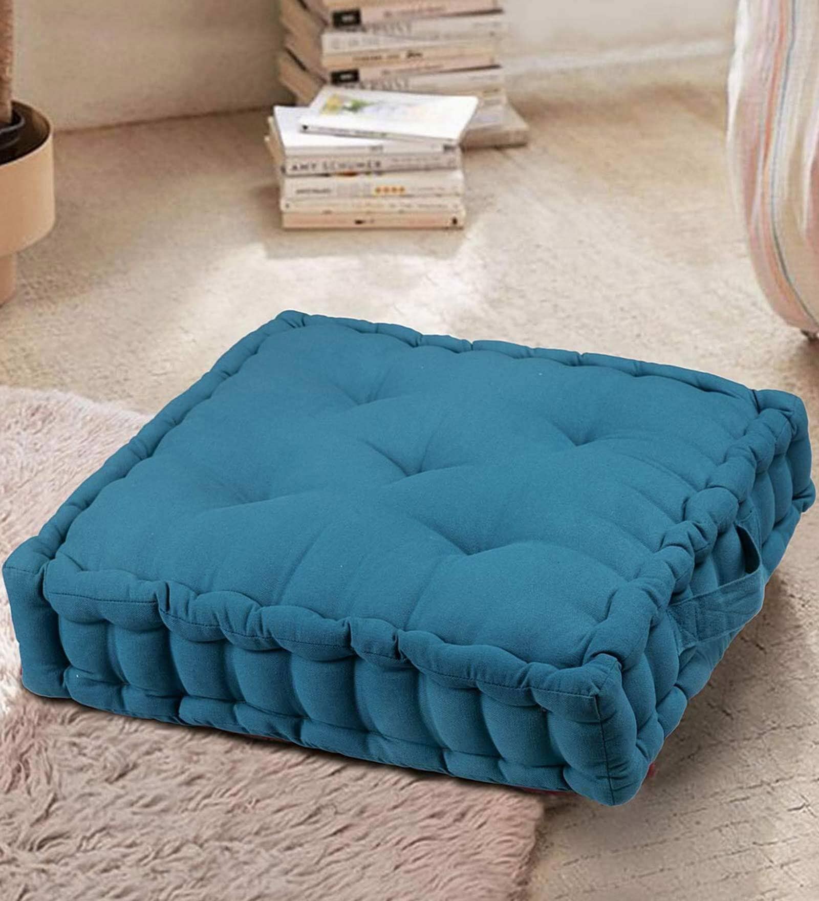 Blue Solid Cotton 20x20 Inches Floor Cushion