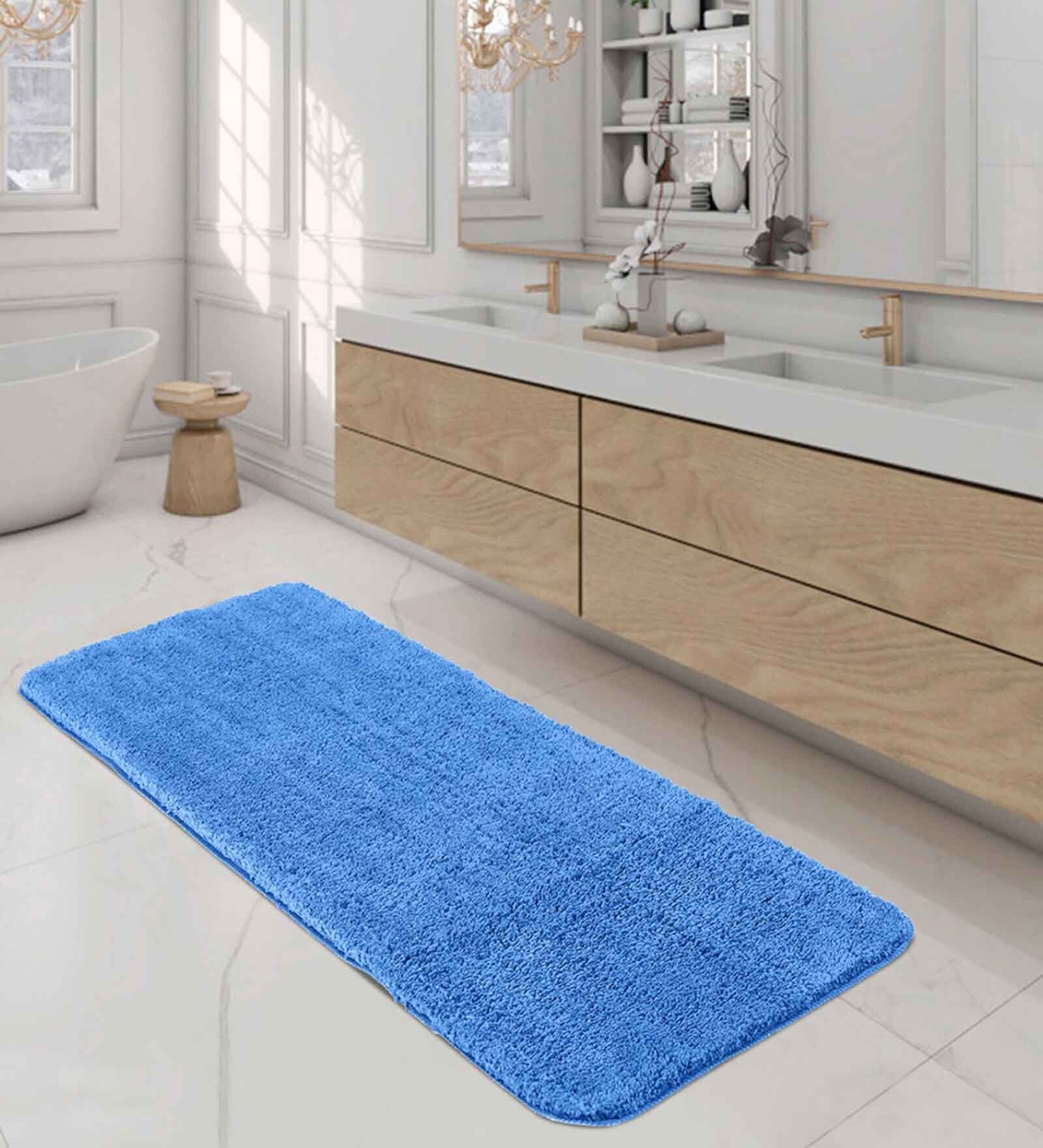 Blue Solid 100% Polyester AntiSkid Bathmat