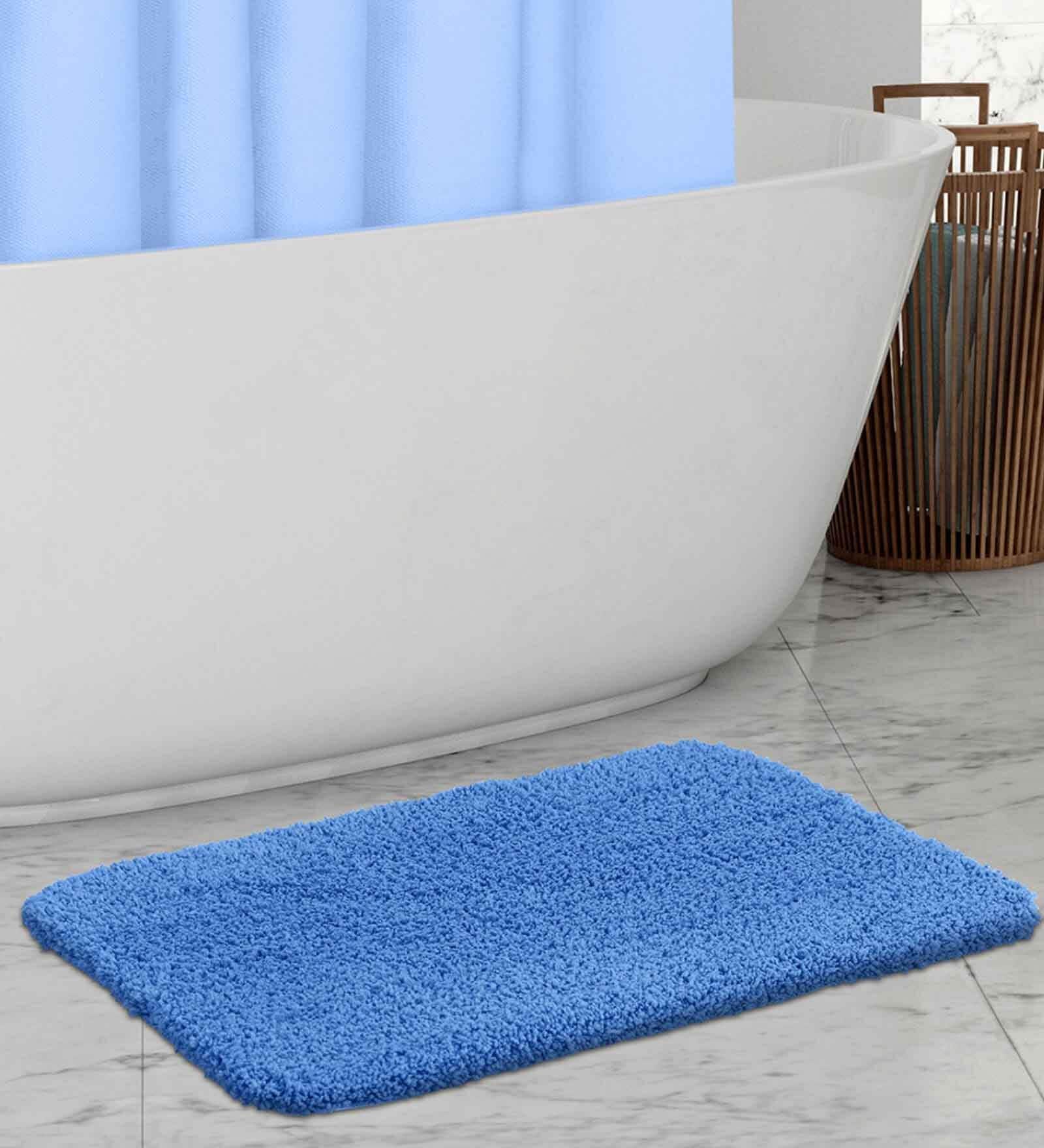 Blue Solid 100% Polyester AntiSkid Bathmat