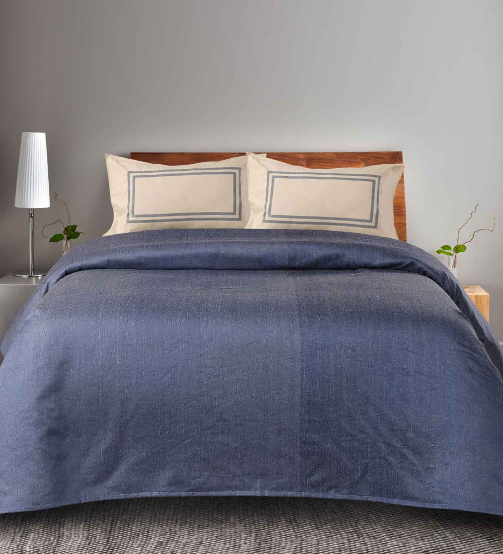 Blue Solid 144 TC 100% Cotton King Sized Bed Sheets with 2 Pillow Covers