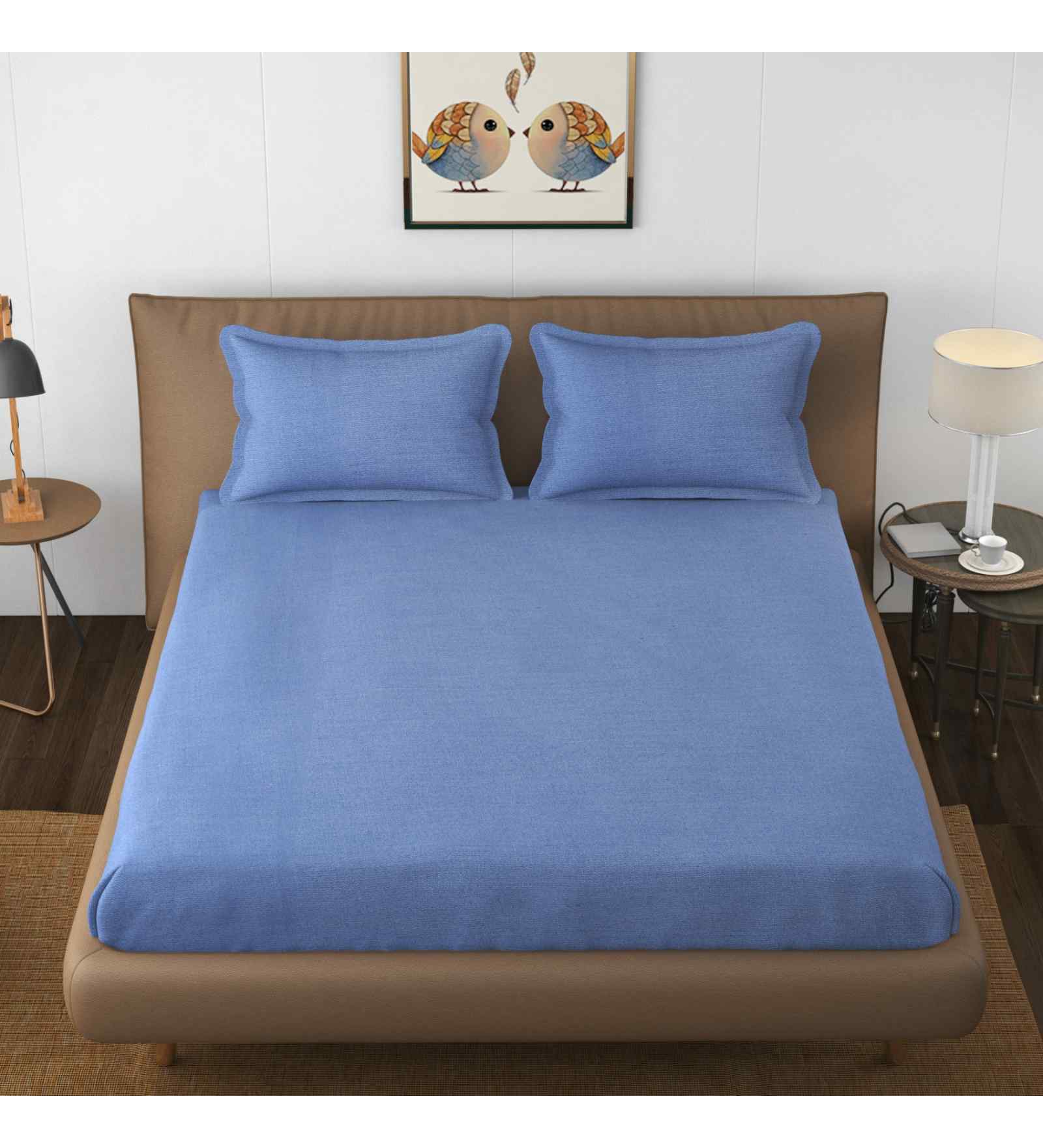 Blue Solid 144 TC Cotton King Sized Bedsheet Bedsheet 2 Pillow Shades Collection