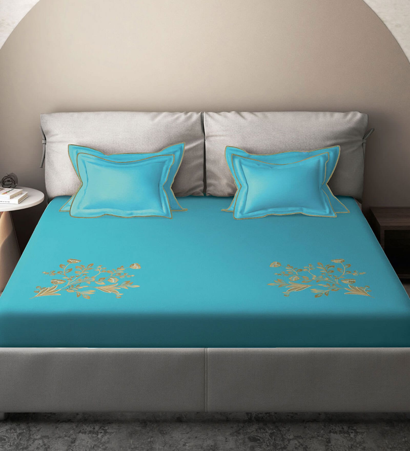 Blue Floral 180 TC 100% Cotton King Sized Bed Sheets with 2 Pillow Covers