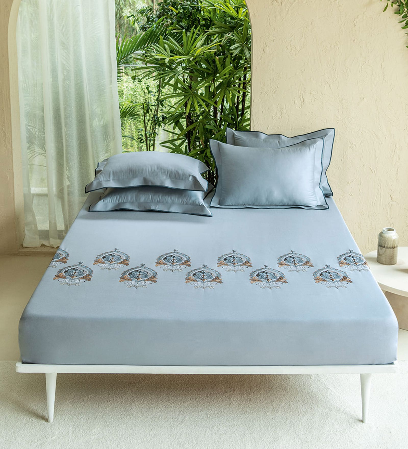 Buy Blue Abstract 210 TC 100% Cotton King Sized Bed Sheets With 2 ...