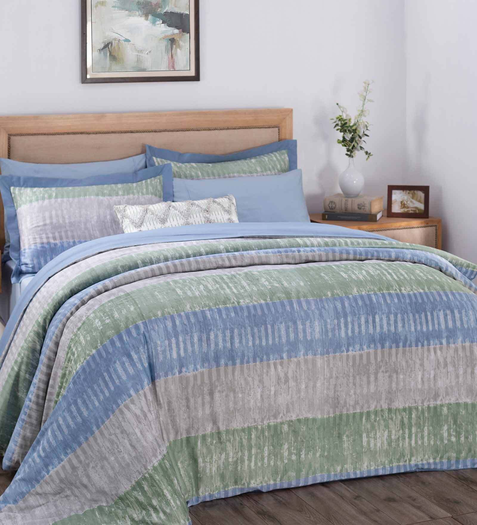 Buy Blue Solid 210 TC Cotton Blend (Set of 7) Double Bed Bedding Sets