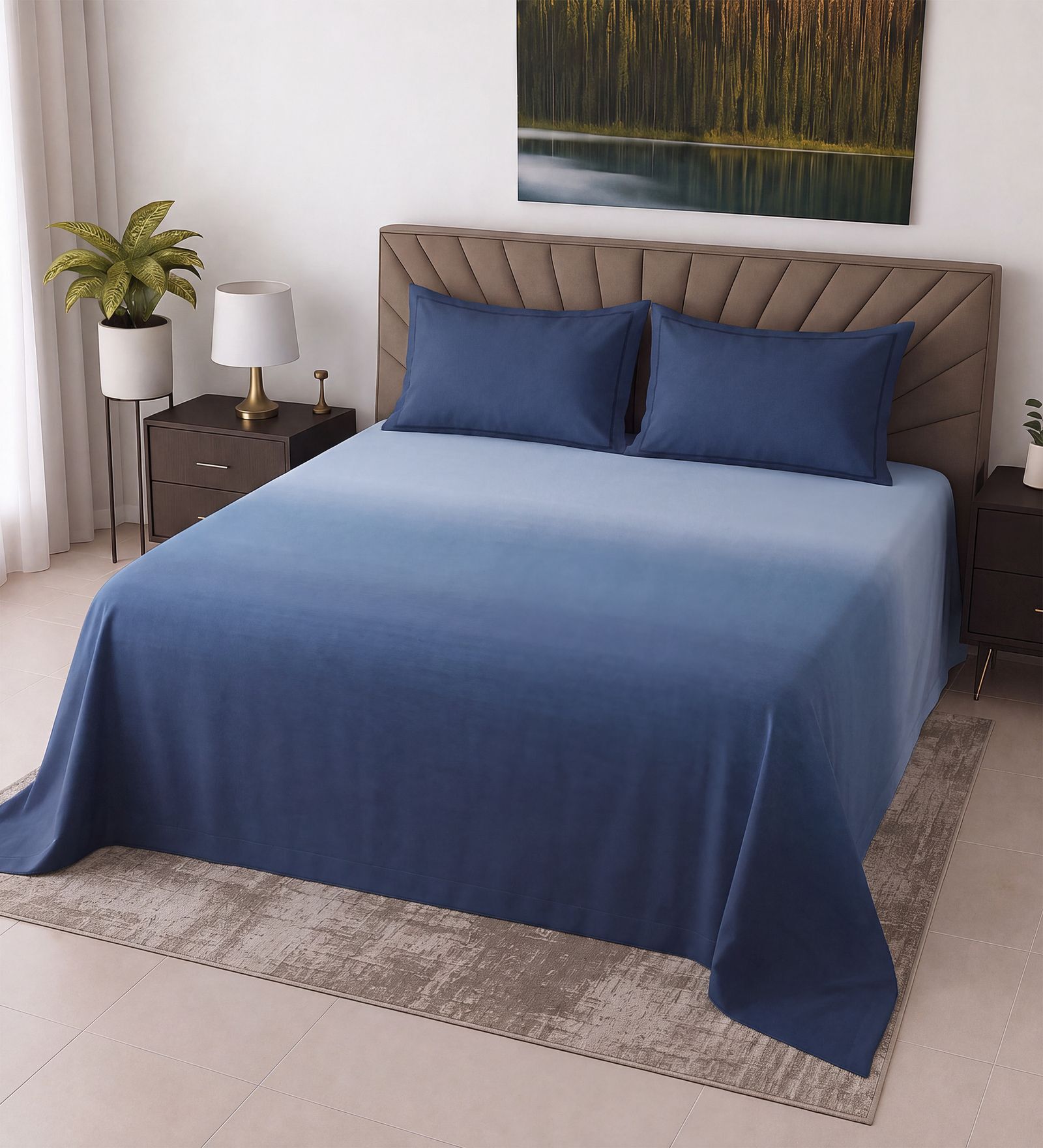 Blue Solid 400 TC Super King Size Bedsheet with 2 Pillow Covers Luxury Series Collection