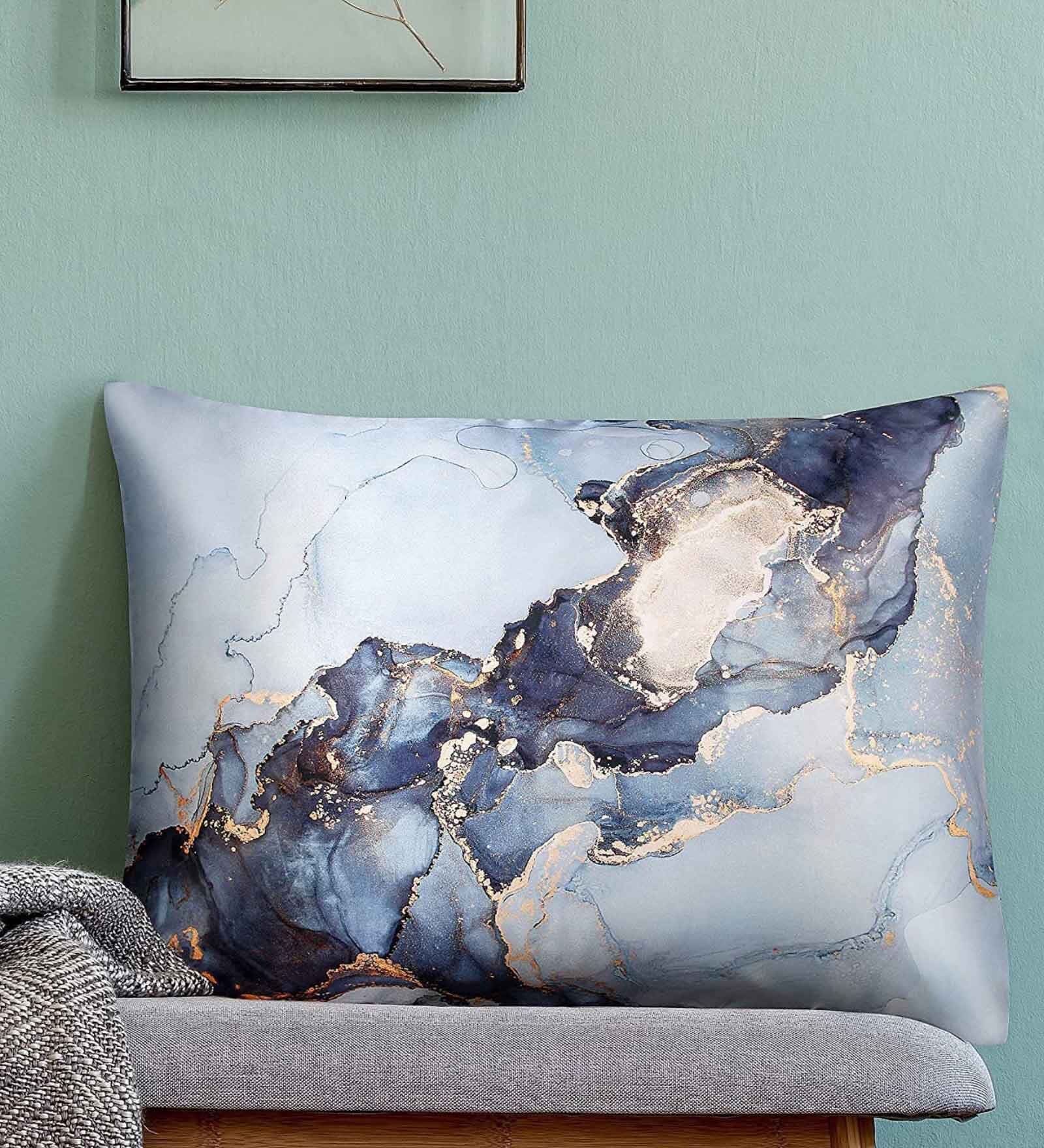 Blue Solid 400 TC Satin Set of 2 Pillow Covers