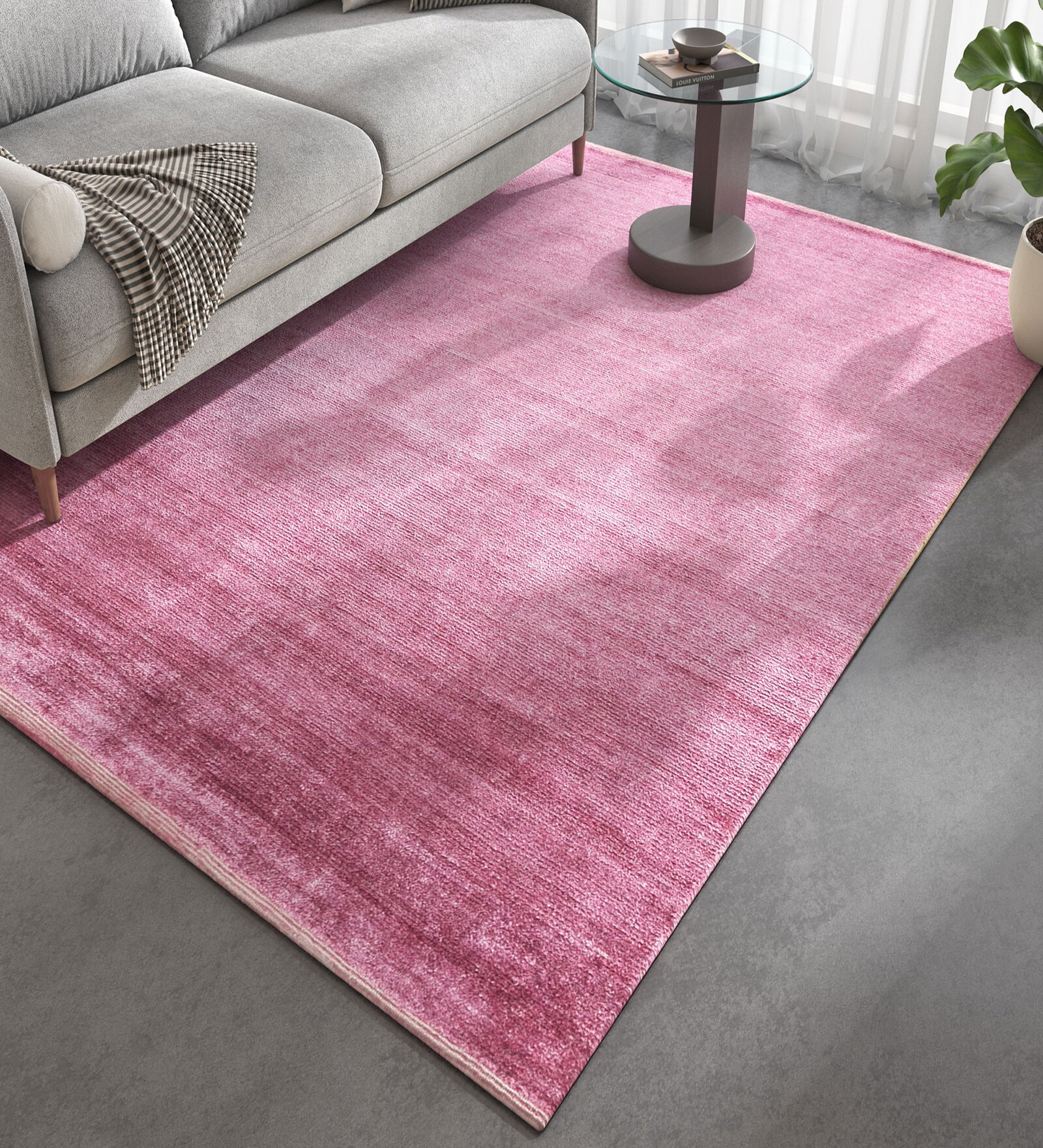 Blue Solid Bamboo Silk 6 ft X 9 ft Hand Woven Carpet