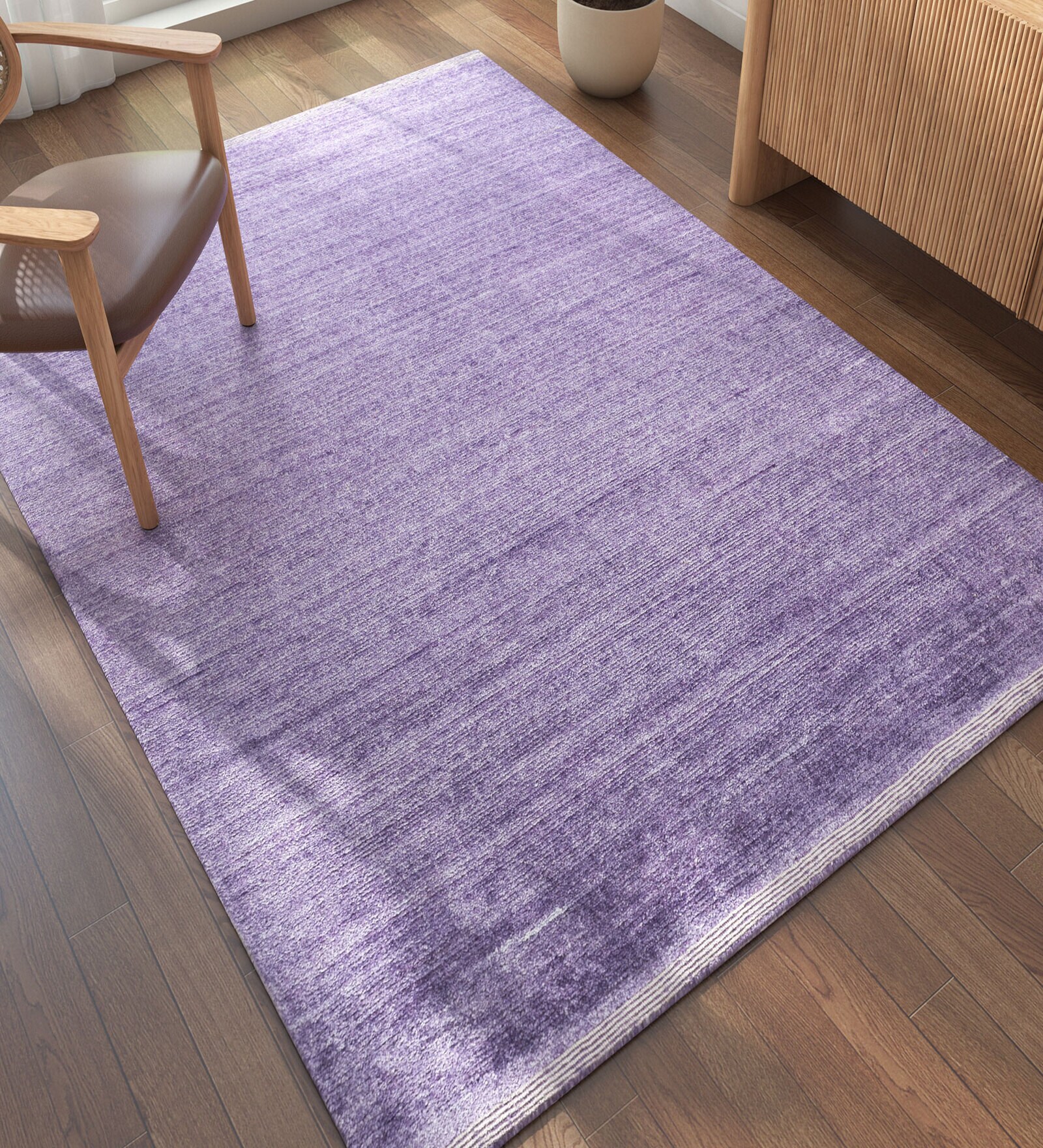 Blue Solid Bamboo Silk 6 ft X 9 ft Hand Woven Carpet