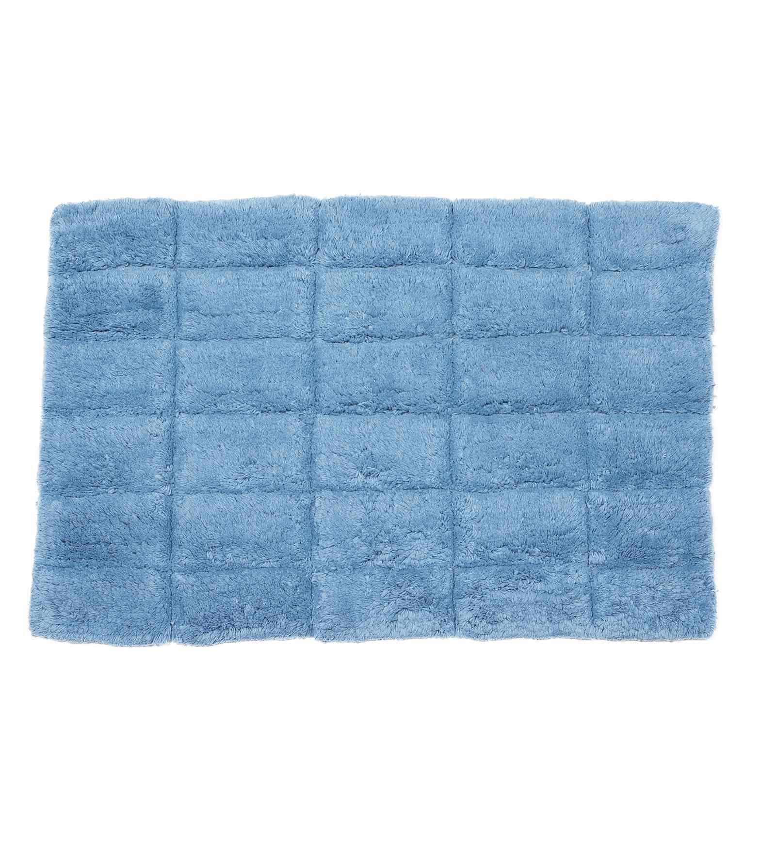 Blue Solid Cotton 16x24 Inches Anti Skid Bath Mat