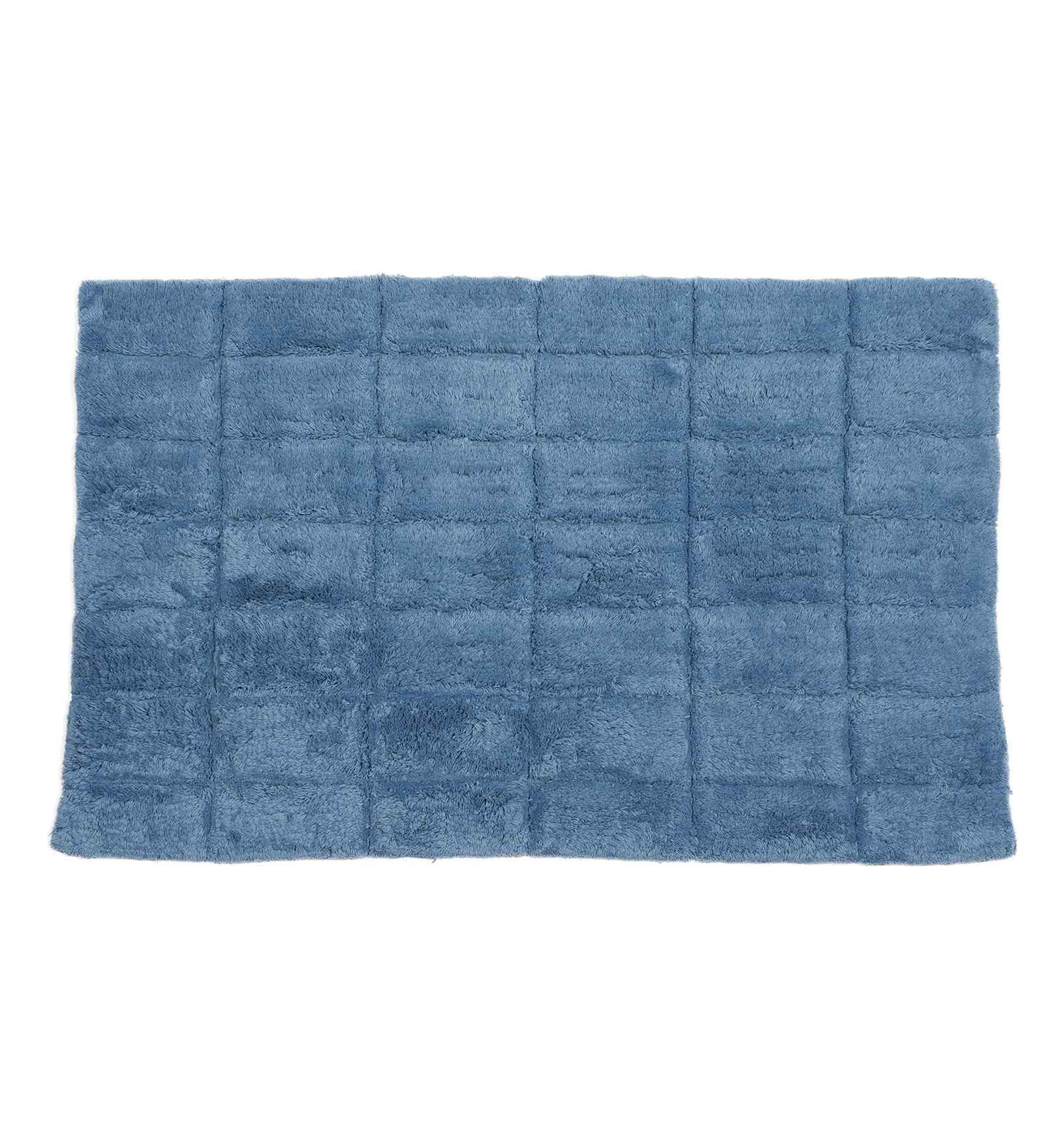 Blue Solid Cotton 20x31 Inches Anti Skid Bath Mat