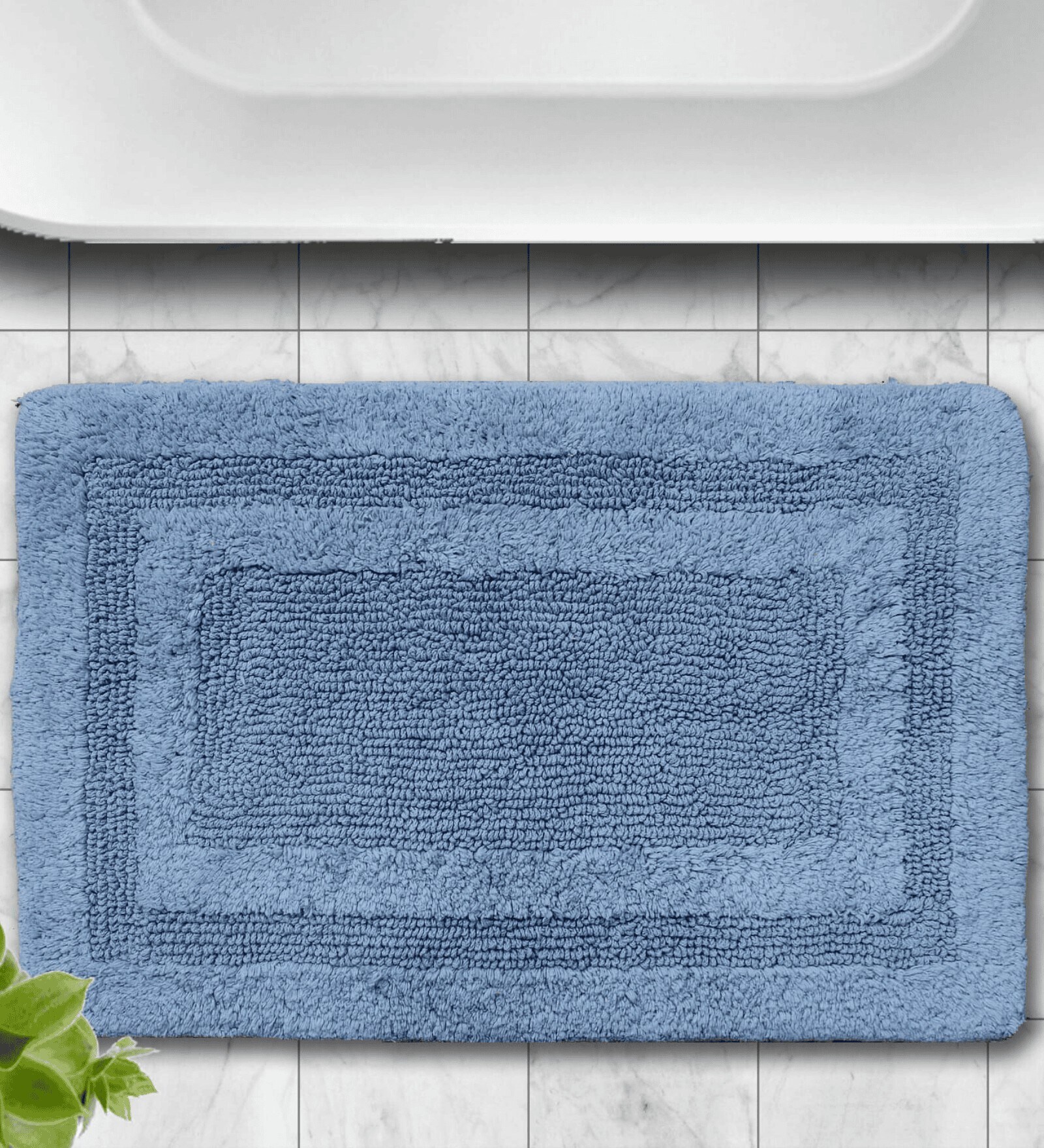 Blue Geometric Cotton 24x16 Inches AntiSkid Bath Mat