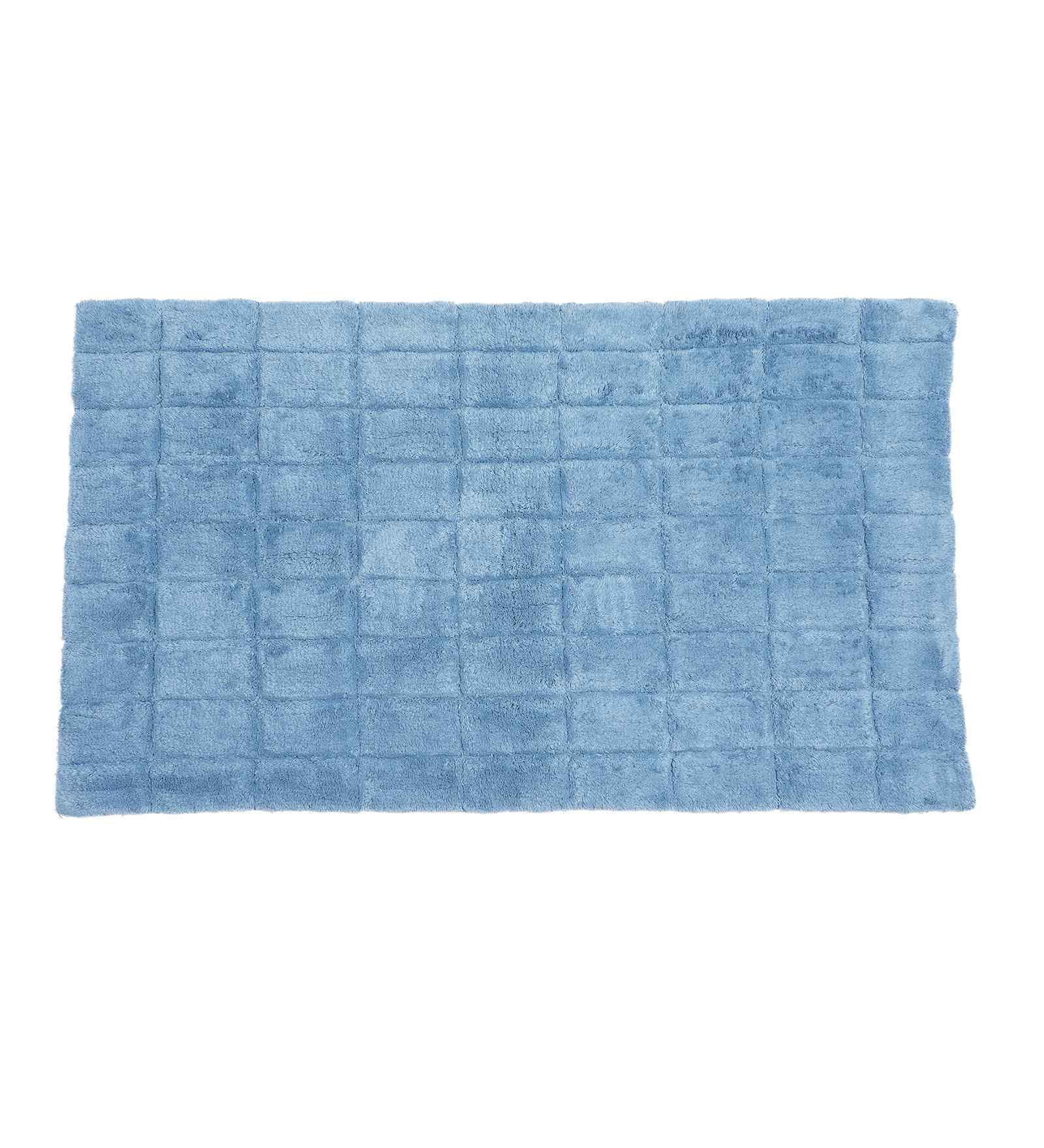 Blue Solid Cotton 28x47 Inches Anti Skid Bath Mat