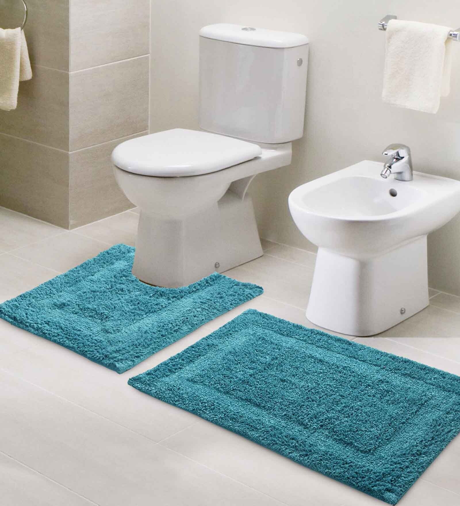 Blue Solid Cotton 31.5x20 Inches Max Absorbant Bath Mat