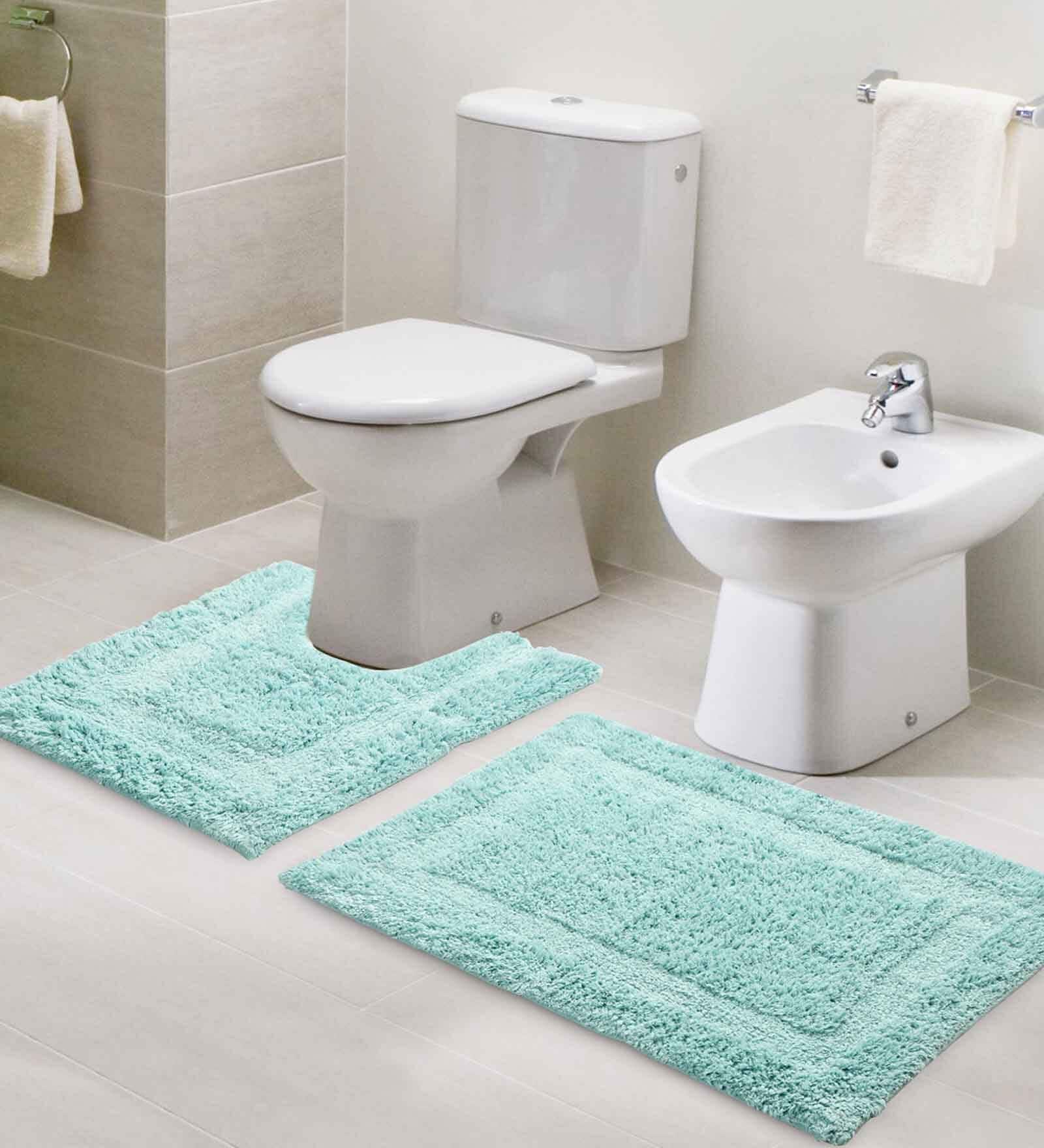 Blue Solid Cotton 31.5x20 Inches Max Absorbant Bath Mat