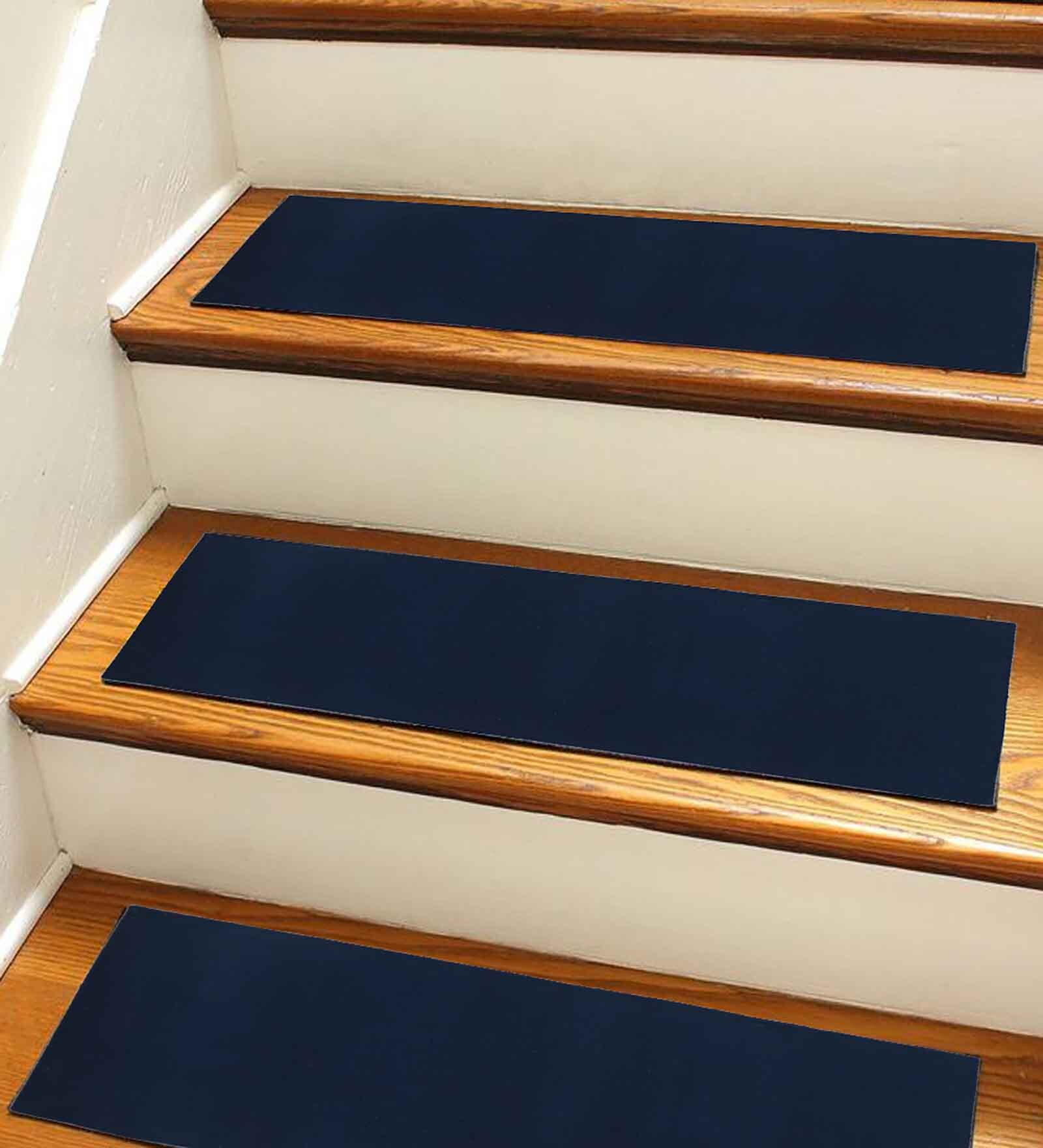 Blue Solid Cotton 32x10 Inches Antiskid Stair Mats (1Pc)