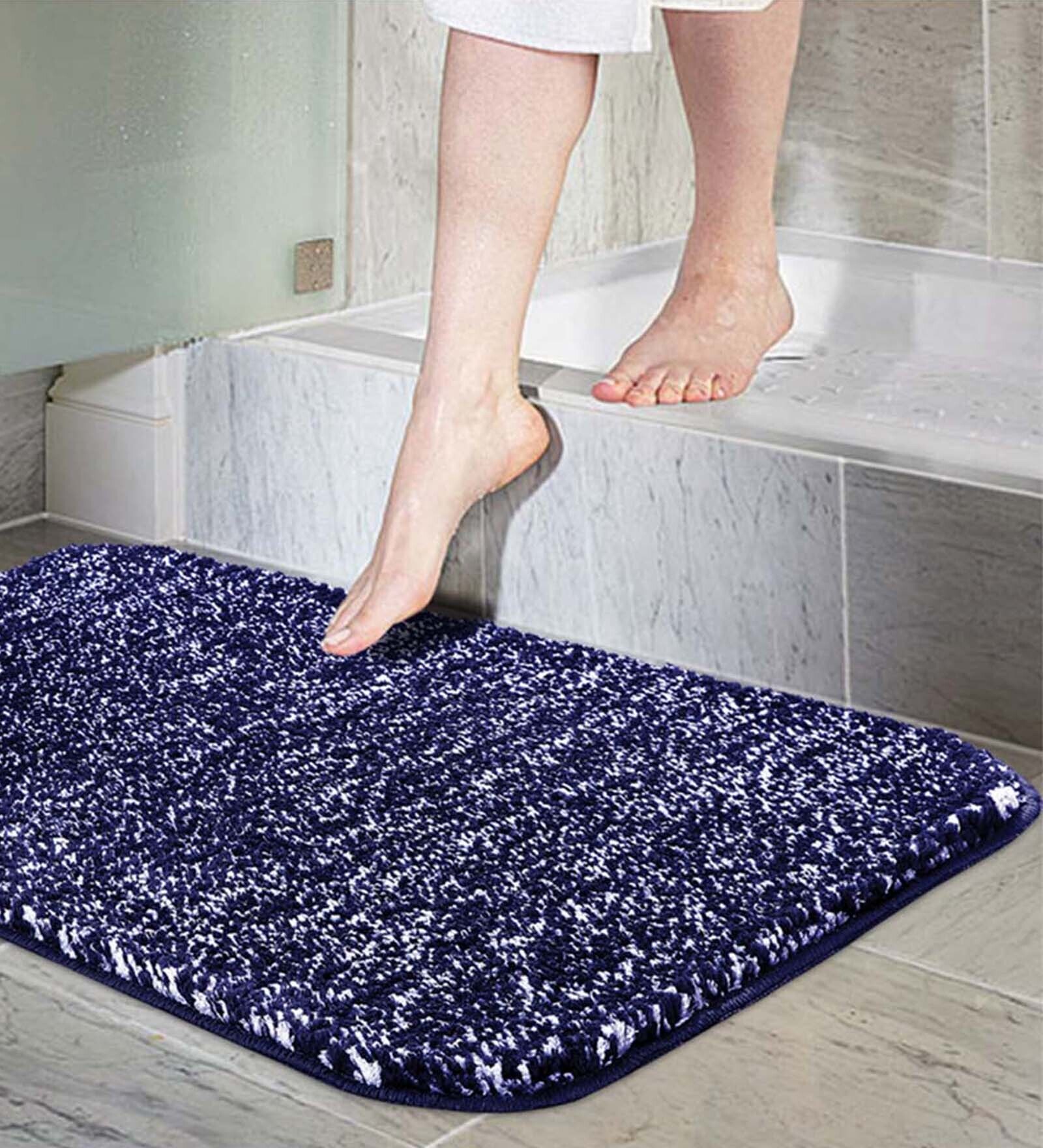 Blue Solid Microfiber 27 x 20 Inches AntiSkid Bath Mat