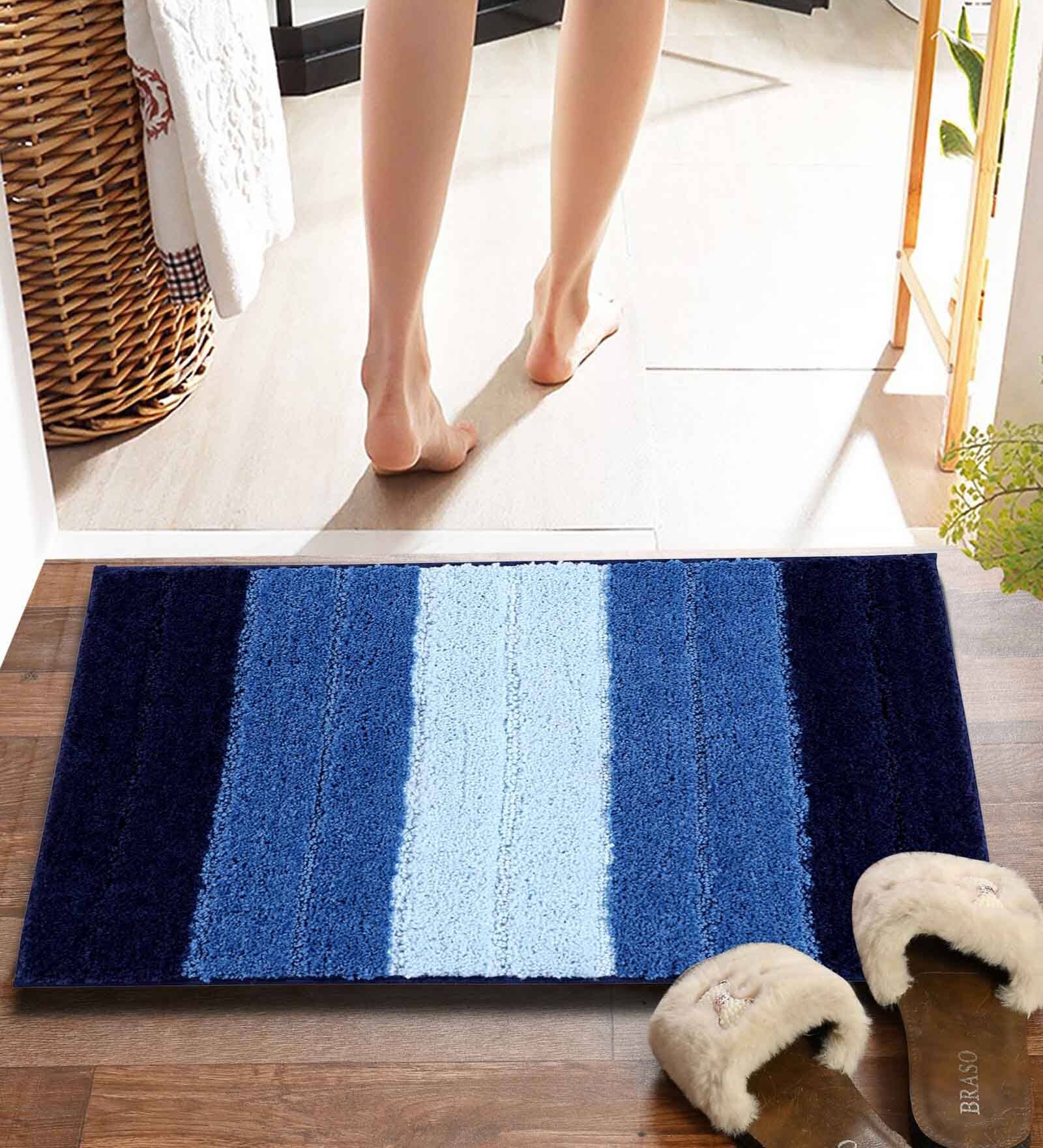 Blue Striped MicroFibre 14x10 Inches Antiskid Bath Mats