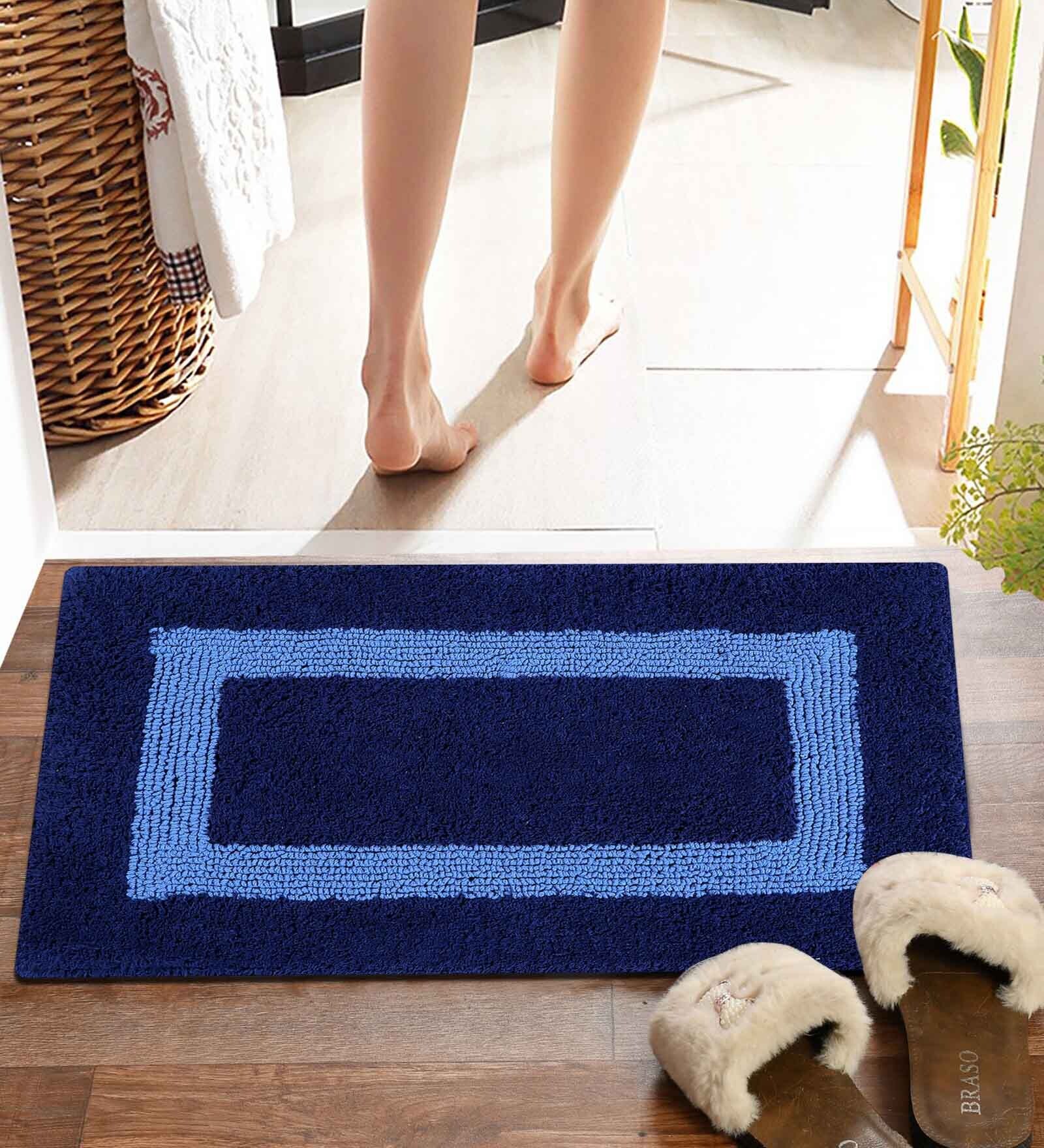 Blue Geometric MicroFibre 14x10 Inches Antiskid Bath Mats