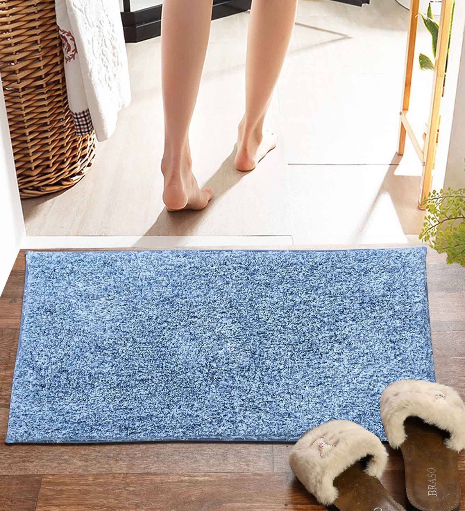 Blue Solid MicroFibre 15x10 Inches Antiskid Bath Mats