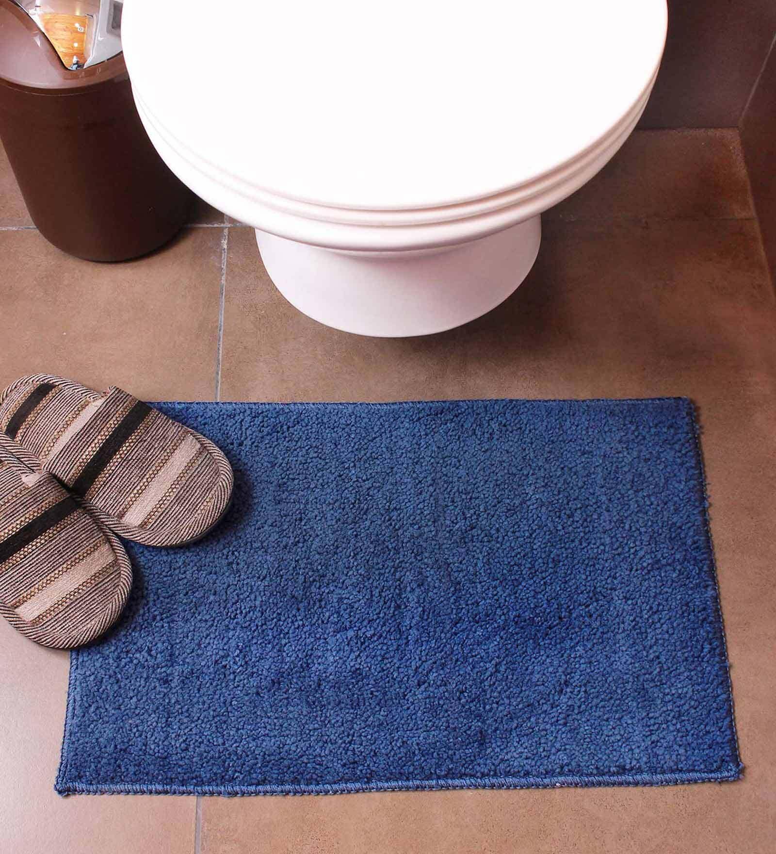 Blue Solid Microfibre 23x15 Inches AntiSkid Bath Mat