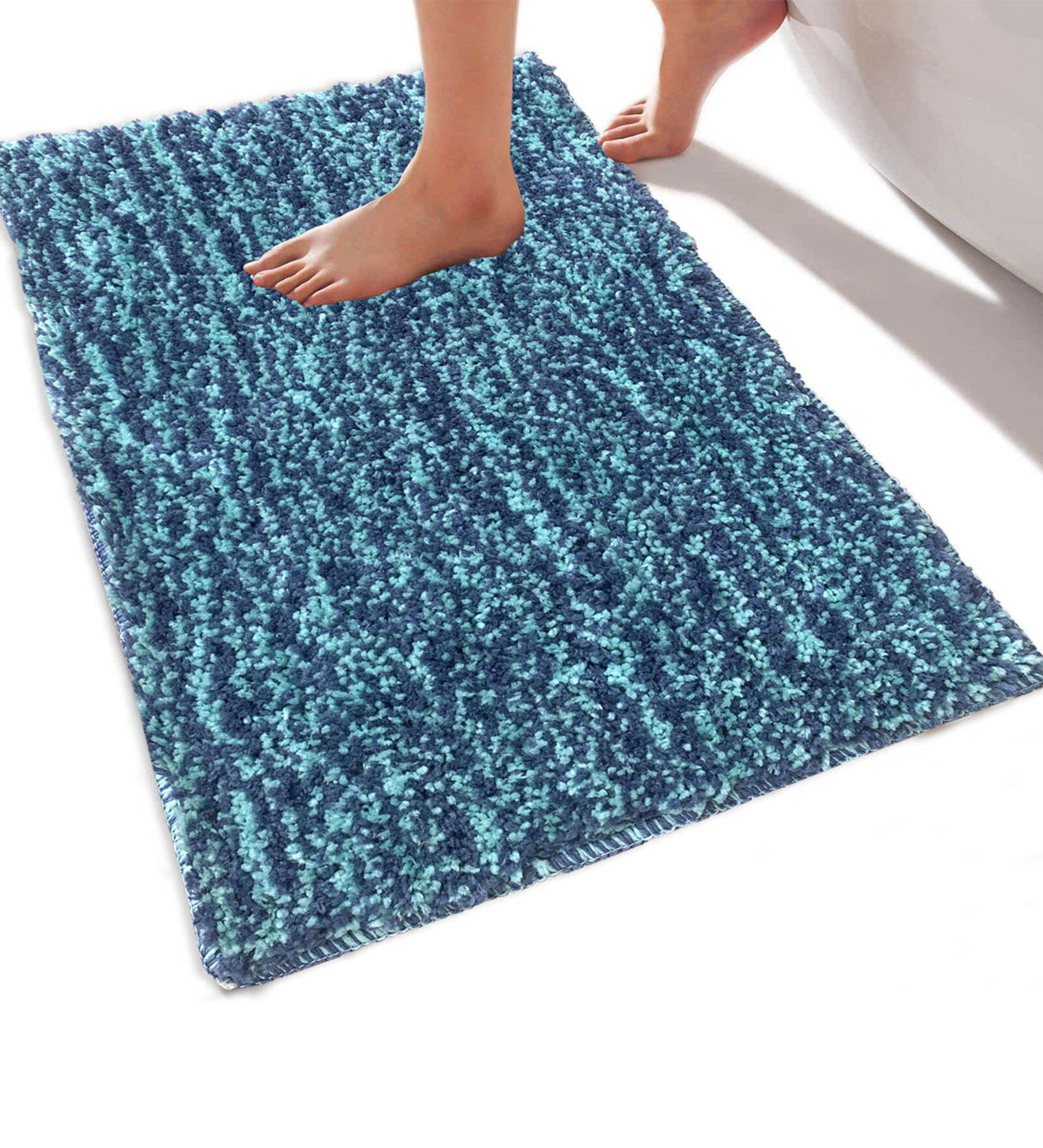 Buy Blue Solid Microfibre 23x15 Inches AntiSkid Bath Mat By Luxe Home