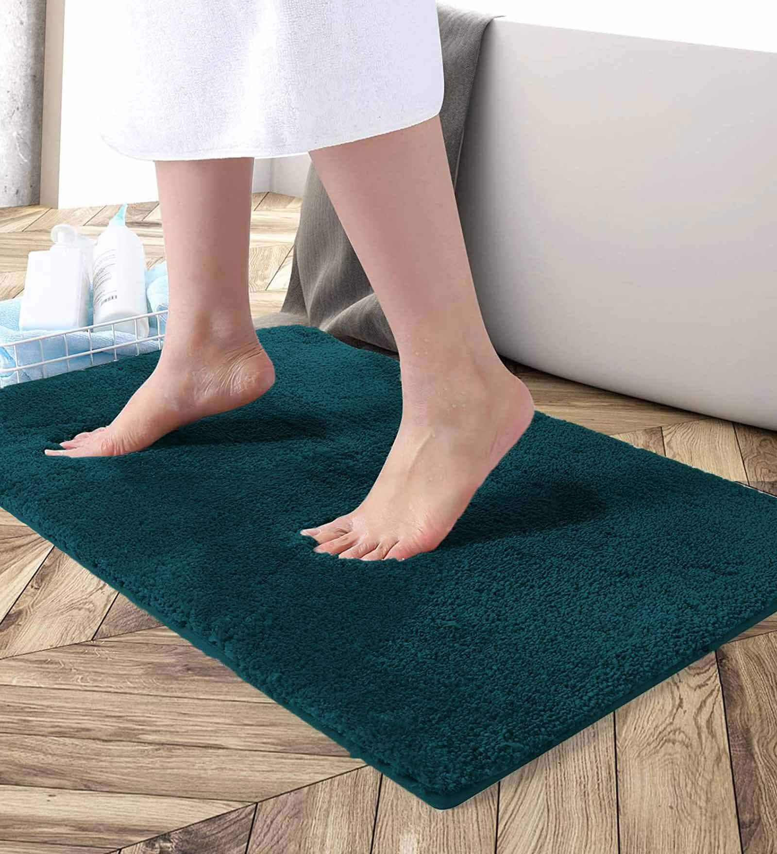Blue Solid Microfibre 30x18 Inches AntiSkid Bath Mat