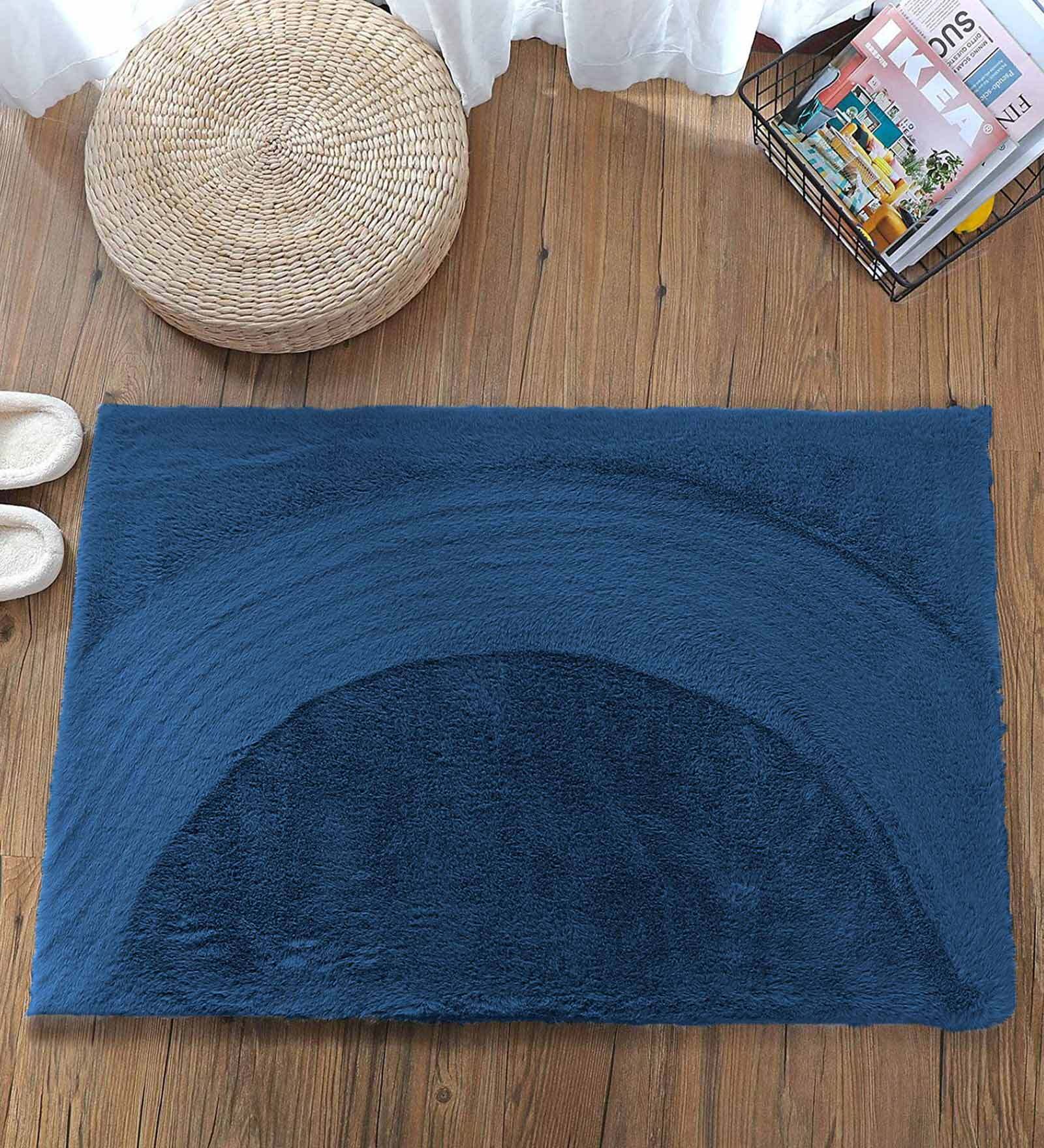 Blue Solid Polyester 24x16 Inches AntiSkid Bath Mat