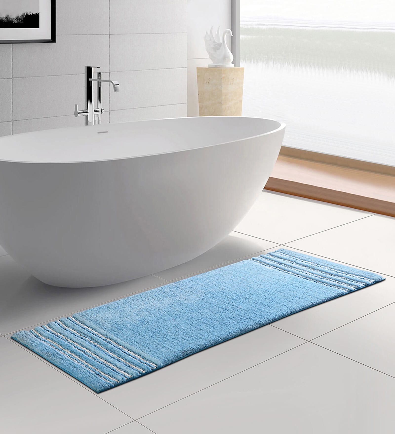 Blue Solid Polyester 59x24 Inches Max Absorbant 1 Bathmat