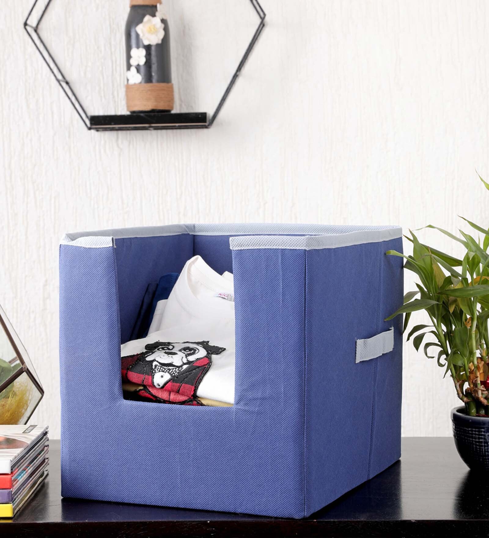 Blue Plain Solid Polypropylene  Foldable Cloth Organiser