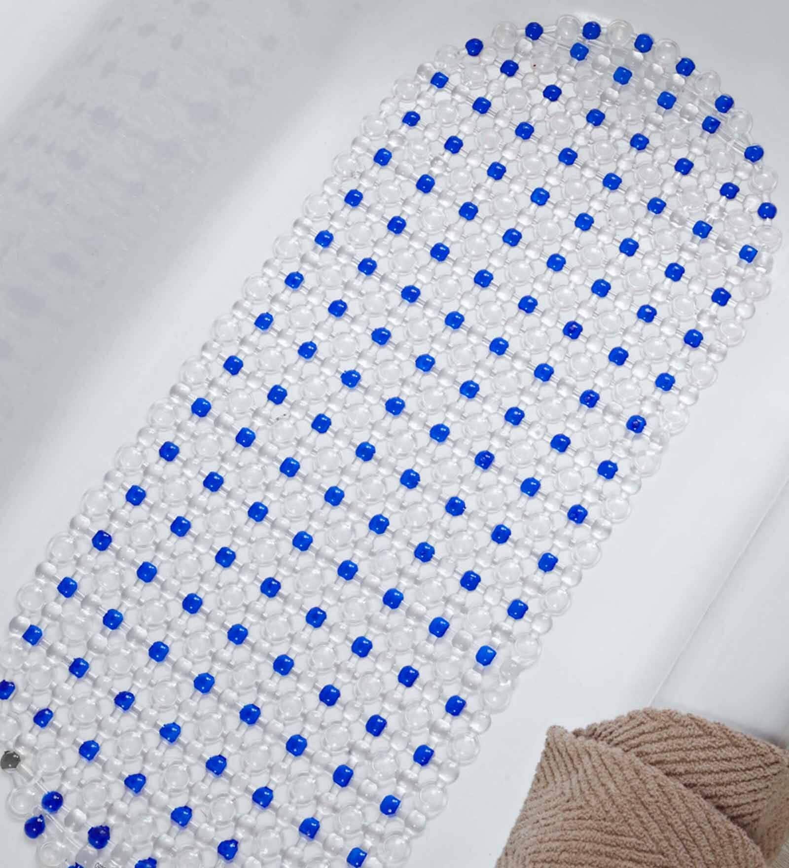 Blue Solid PVC 35x16 Inches Antiskid Shower Bath Mat