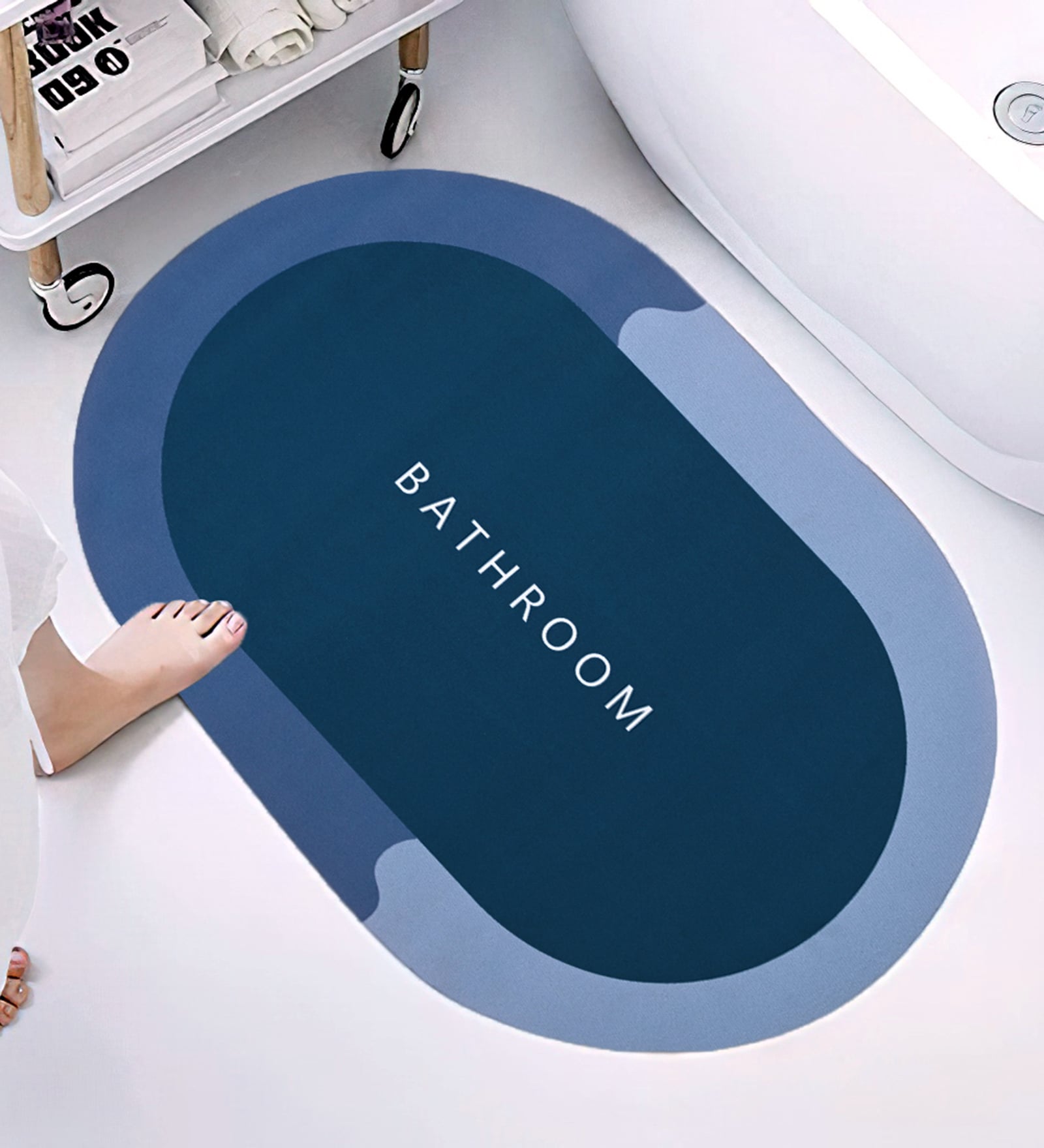 Blue Slogan Rubber 23.6X15.7 Inches Max Absorbant (Pack of 2) Oval Bath Mat